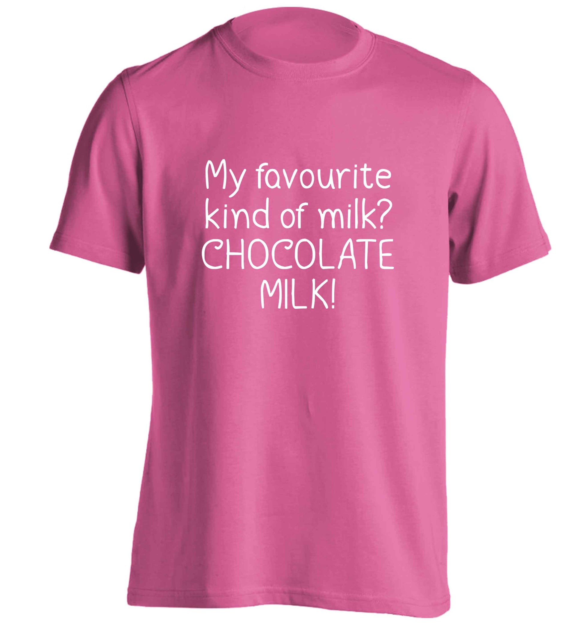 funny gift for a chocaholic! My favourite kind of milk? Chocolate milk! adults unisex pink Tshirt 2XL