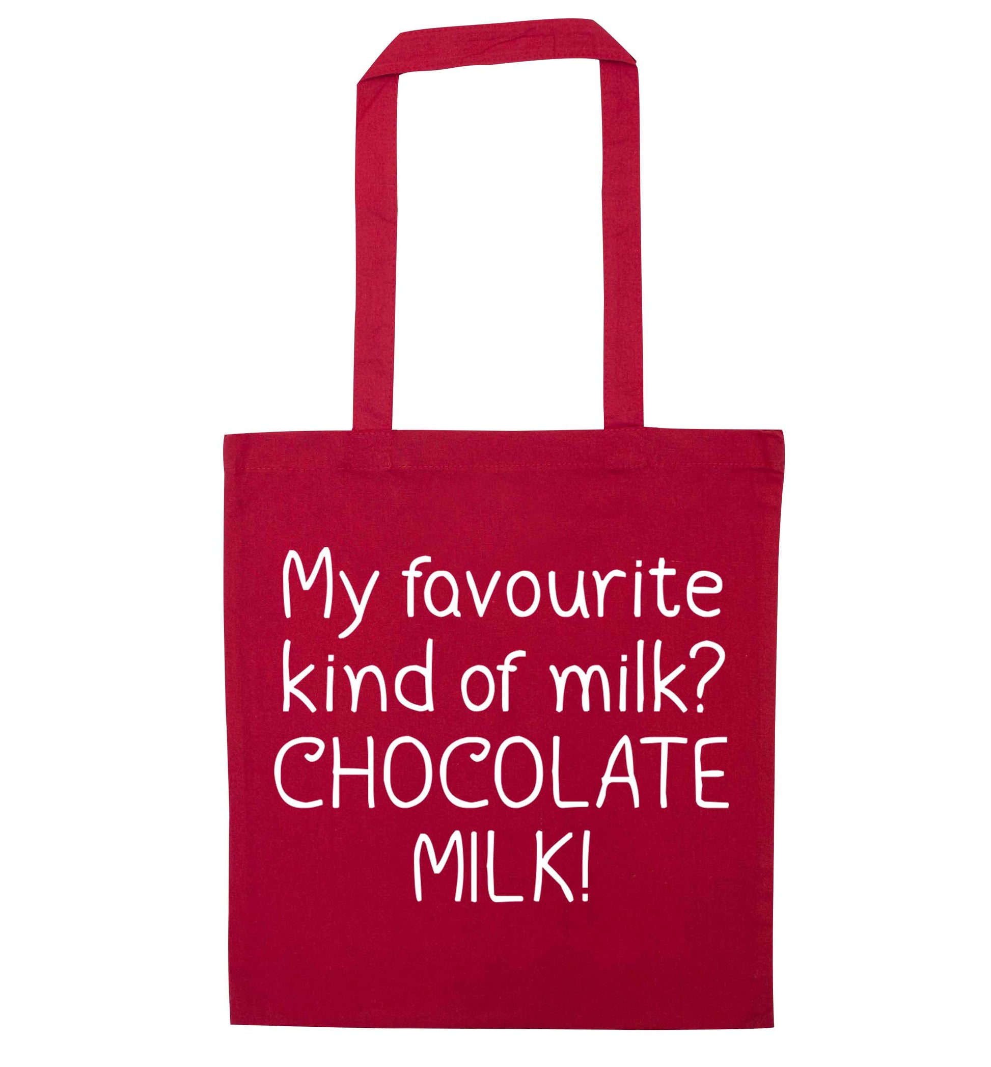 funny gift for a chocaholic! My favourite kind of milk? Chocolate milk! red tote bag