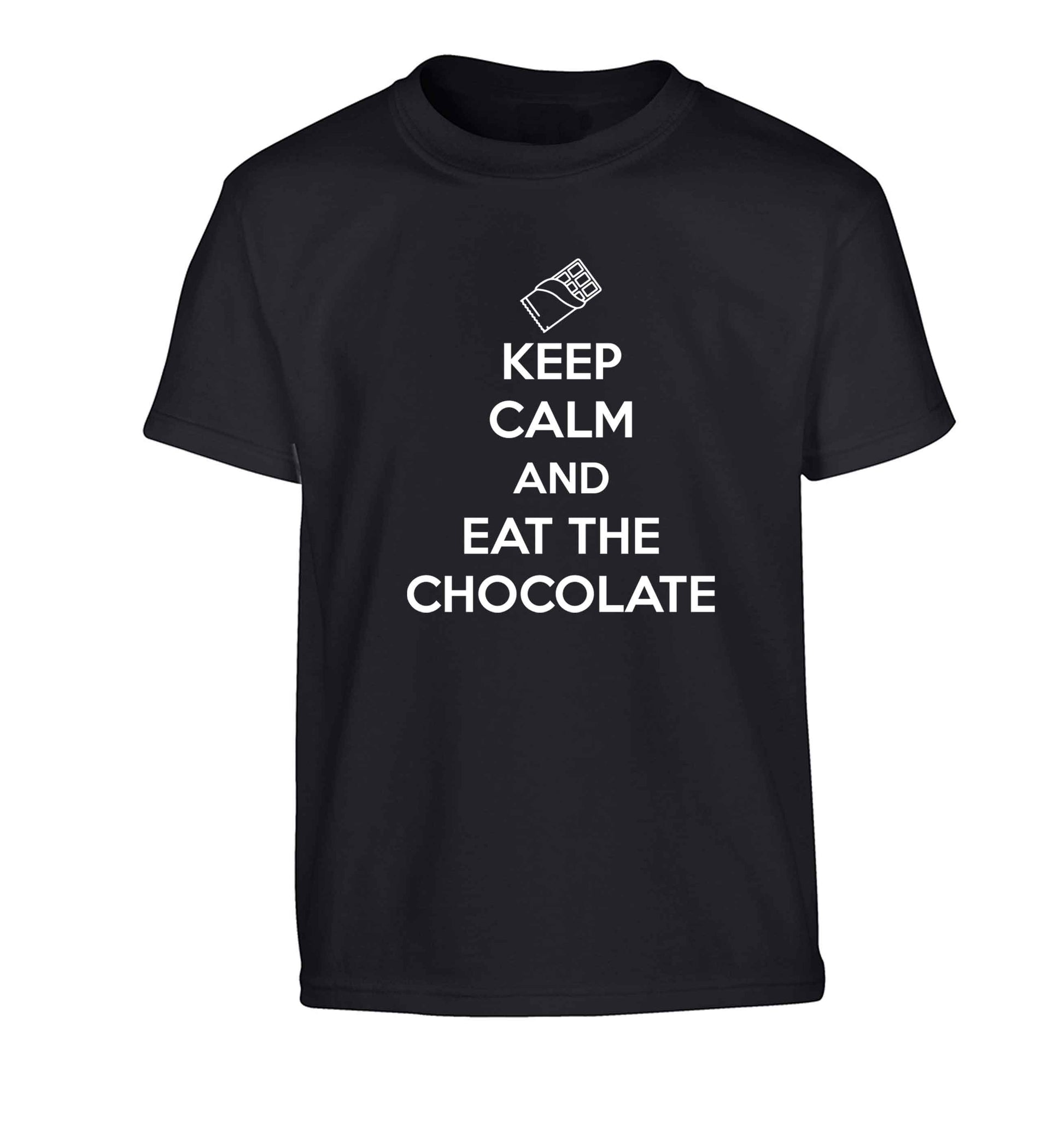 funny gift for a chocaholic! Keep calm and eat the chocolate Children's black Tshirt 12-13 Years