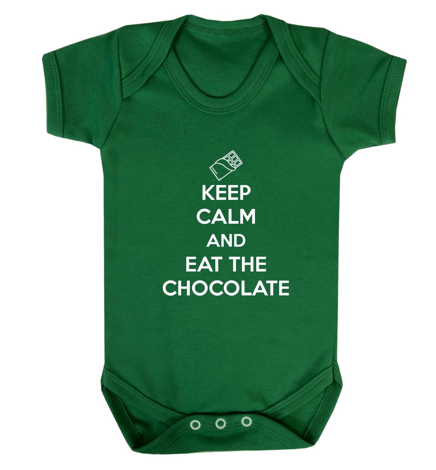 funny gift for a chocaholic! Keep calm and eat the chocolate baby vest green 18-24 months