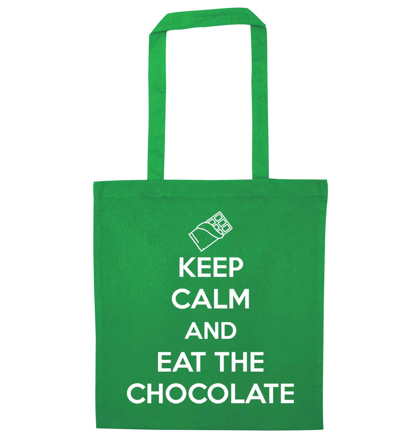 funny gift for a chocaholic! Keep calm and eat the chocolate green tote bag