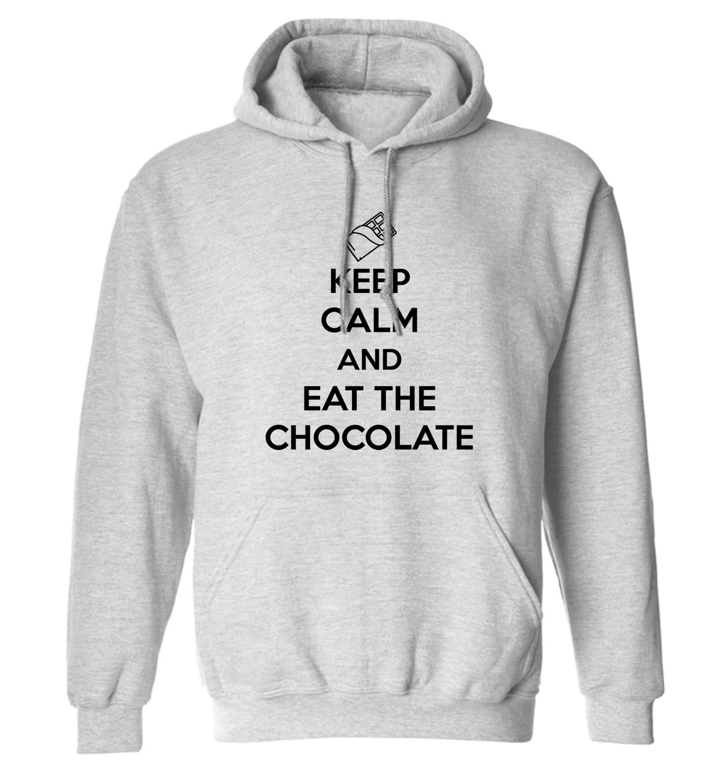 funny gift for a chocaholic! Keep calm and eat the chocolate adults unisex grey hoodie 2XL