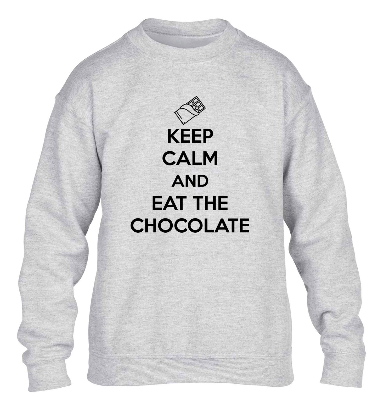 funny gift for a chocaholic! Keep calm and eat the chocolate children's grey sweater 12-13 Years