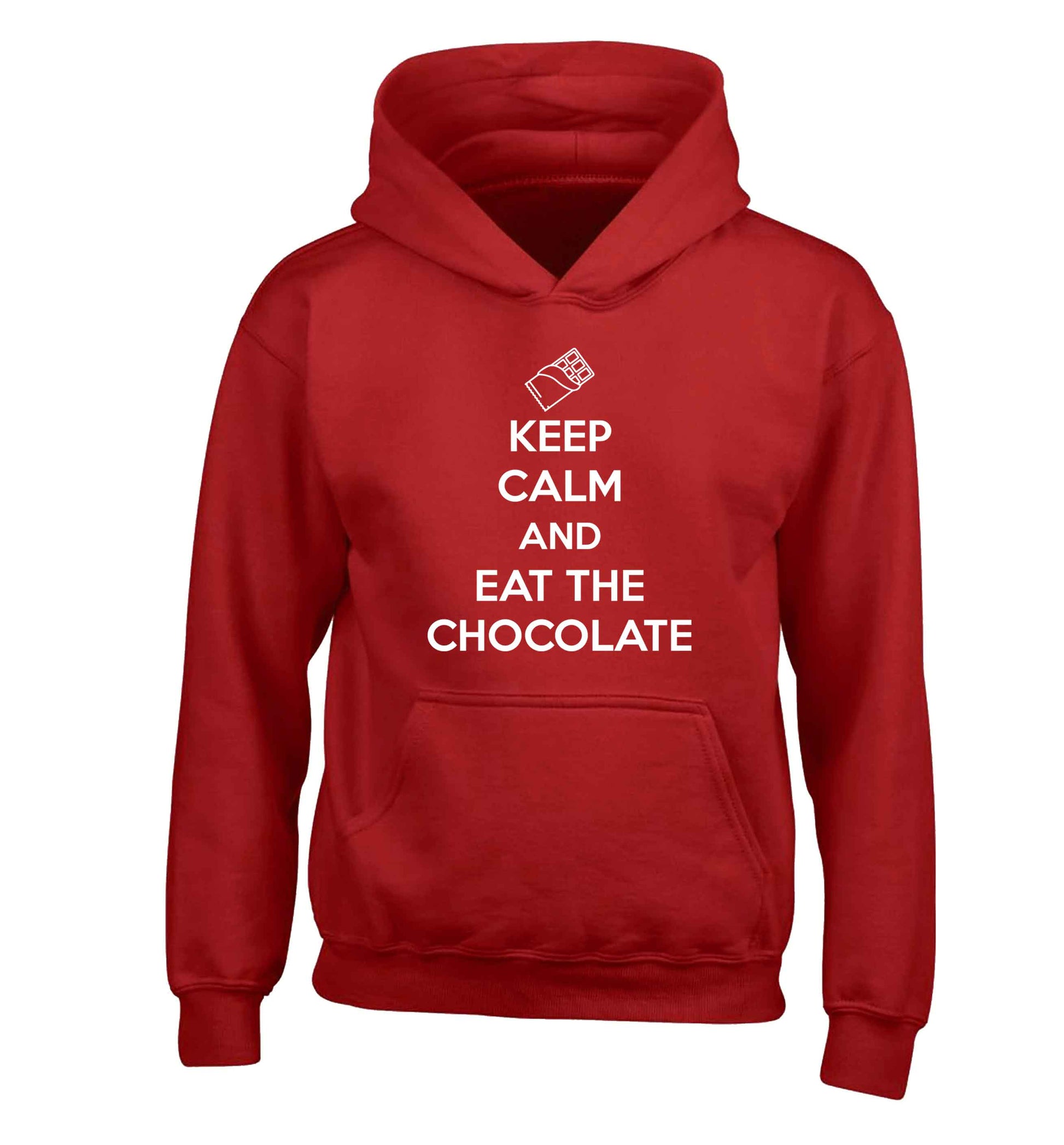 funny gift for a chocaholic! Keep calm and eat the chocolate children's red hoodie 12-13 Years