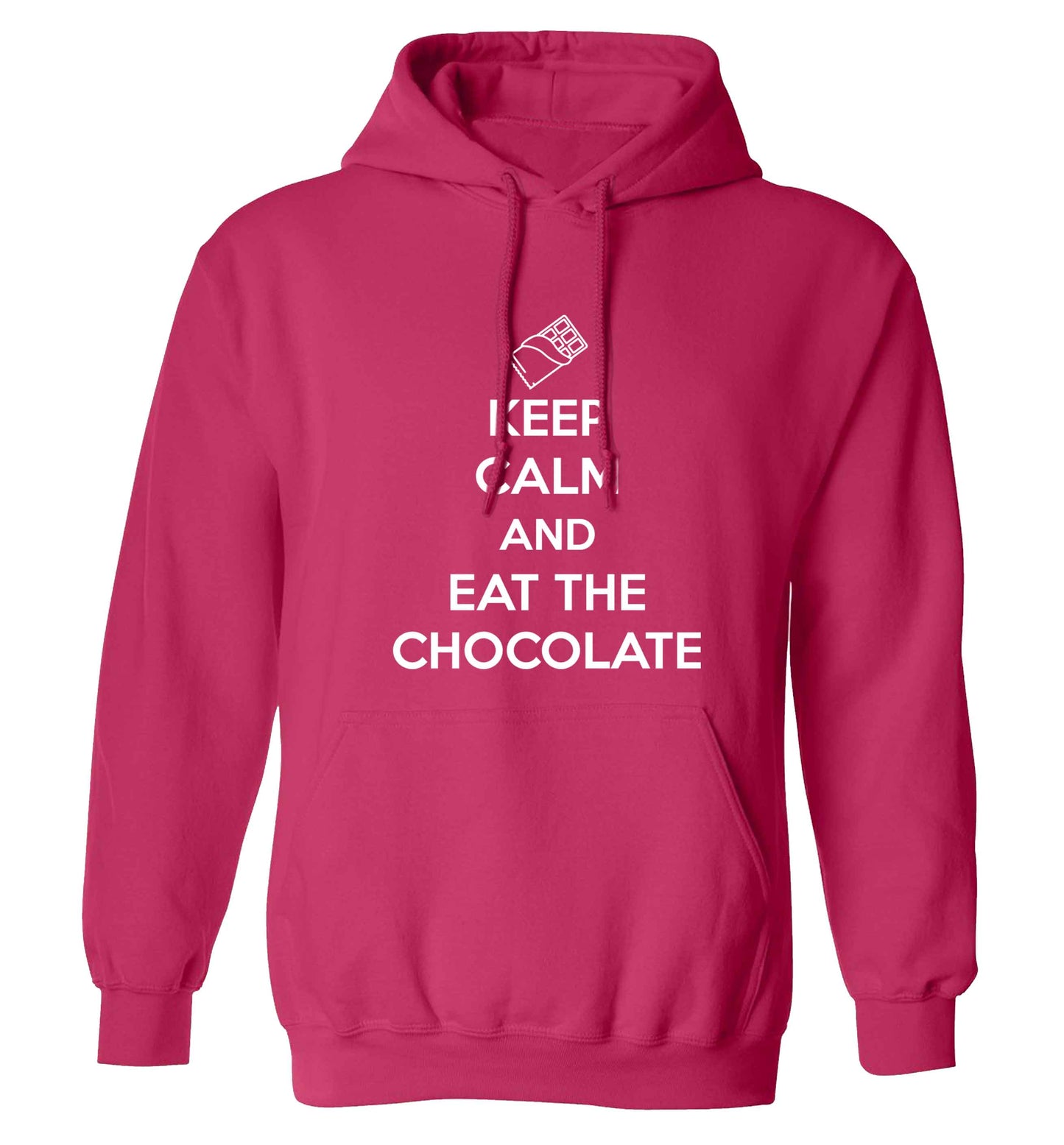 funny gift for a chocaholic! Keep calm and eat the chocolate adults unisex pink hoodie 2XL