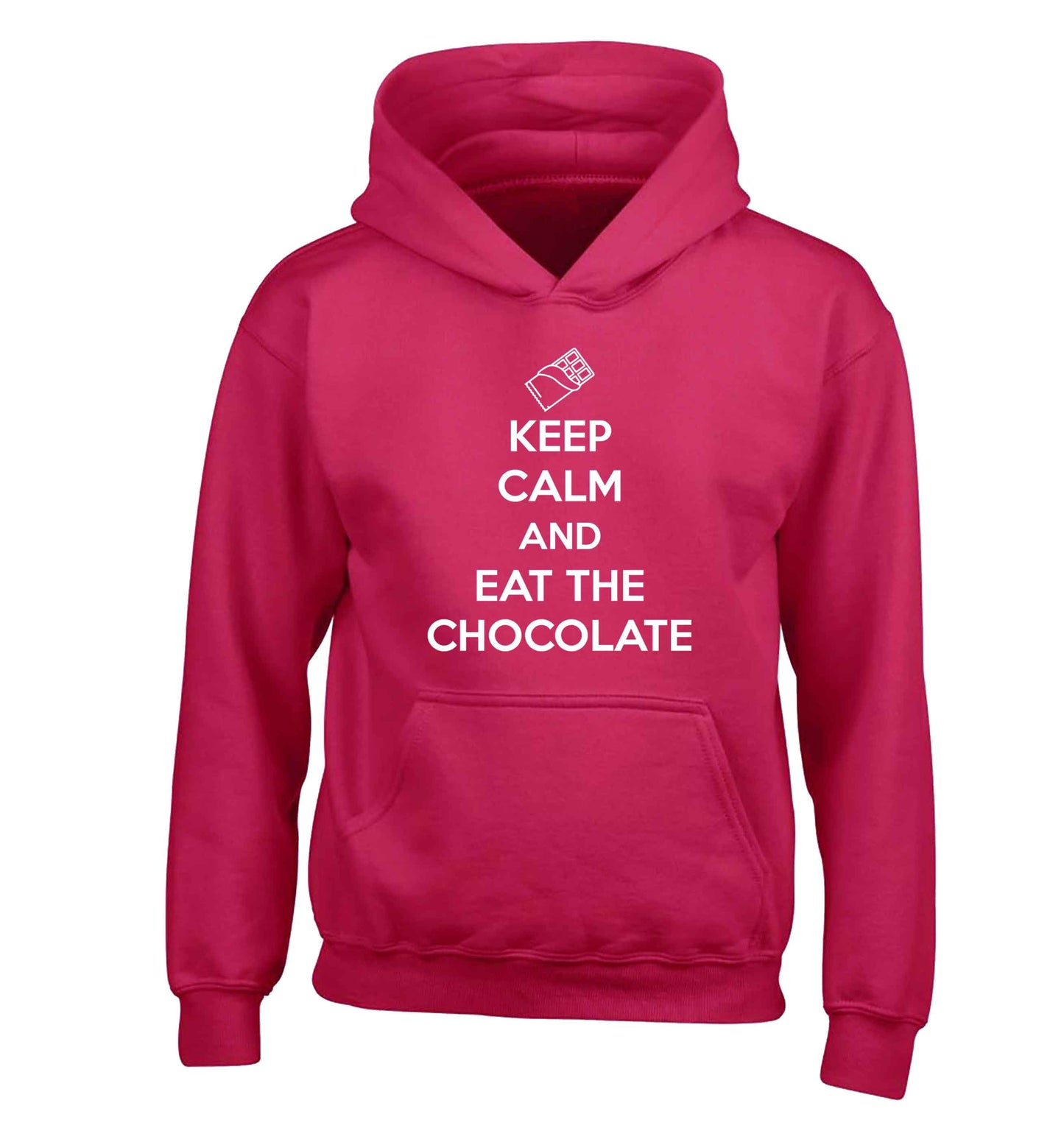 funny gift for a chocaholic! Keep calm and eat the chocolate children's pink hoodie 12-13 Years