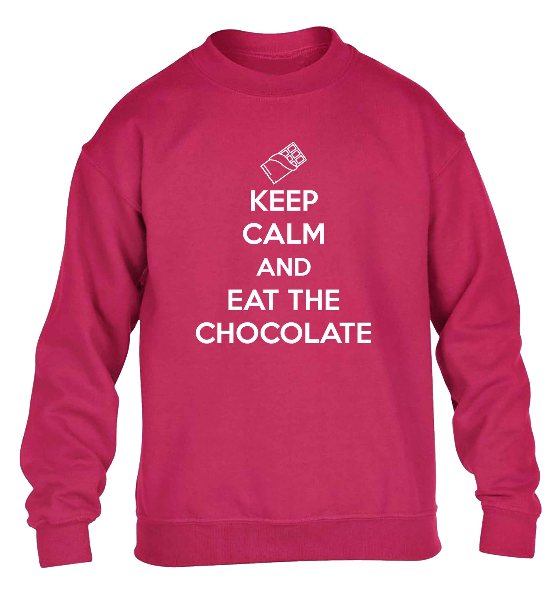 funny gift for a chocaholic! Keep calm and eat the chocolate children's pink sweater 12-13 Years