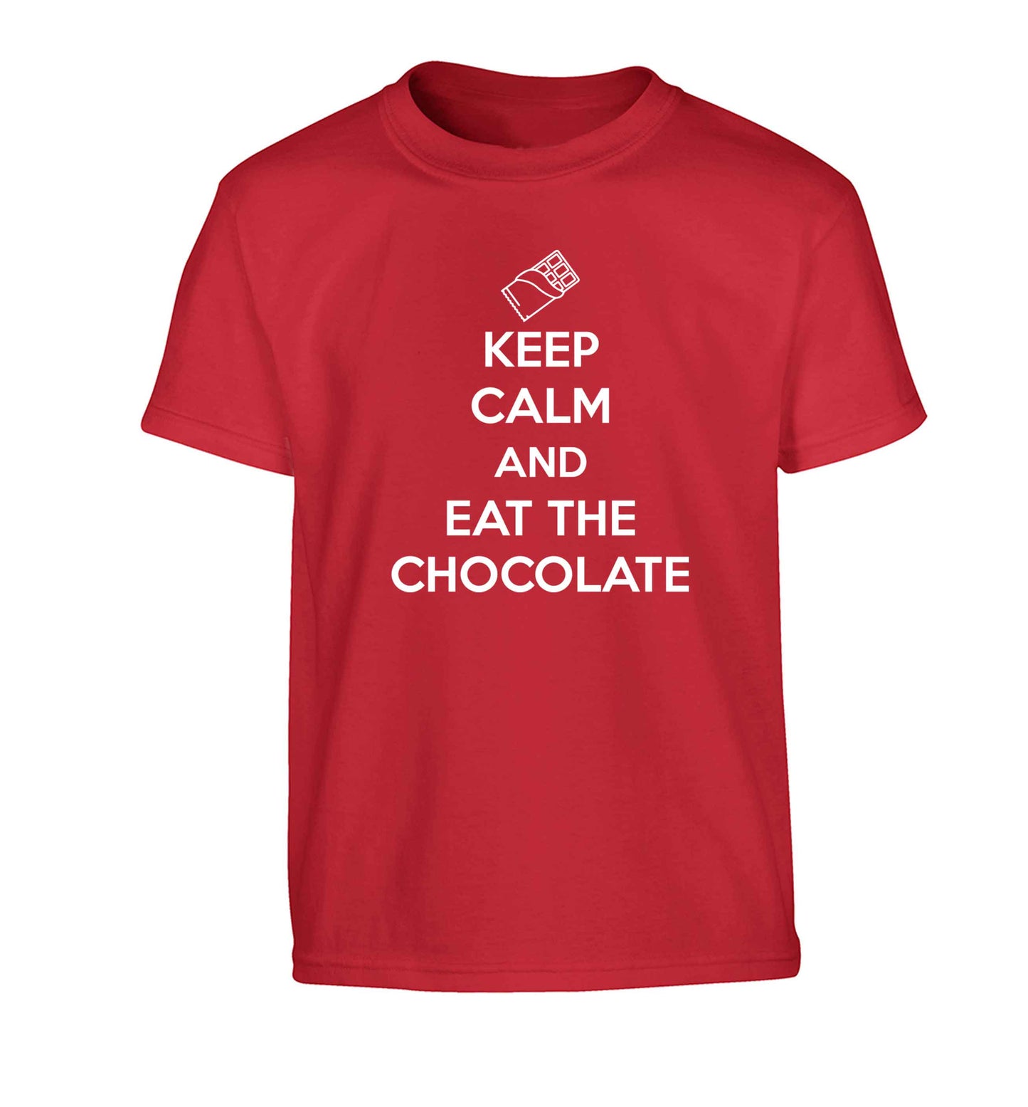 funny gift for a chocaholic! Keep calm and eat the chocolate Children's red Tshirt 12-13 Years