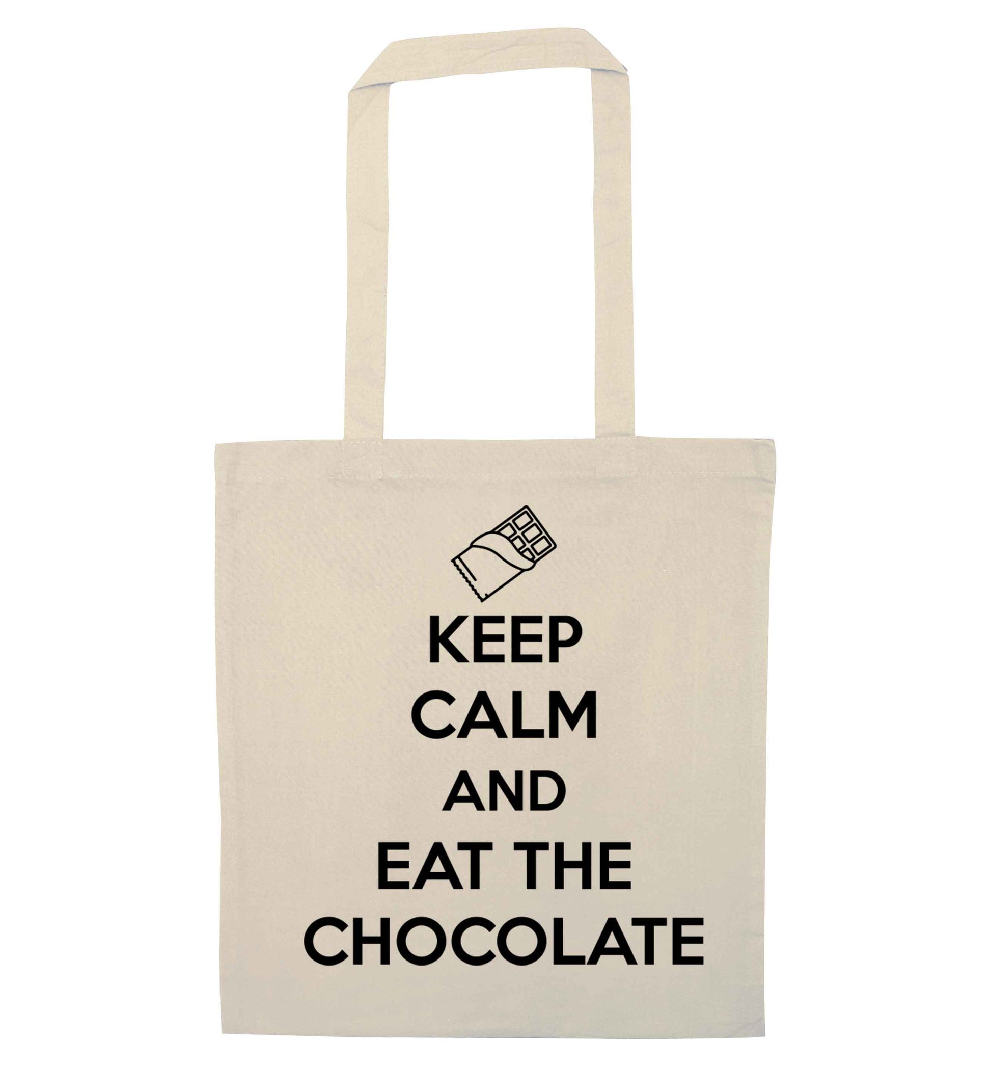 funny gift for a chocaholic! Keep calm and eat the chocolate natural tote bag