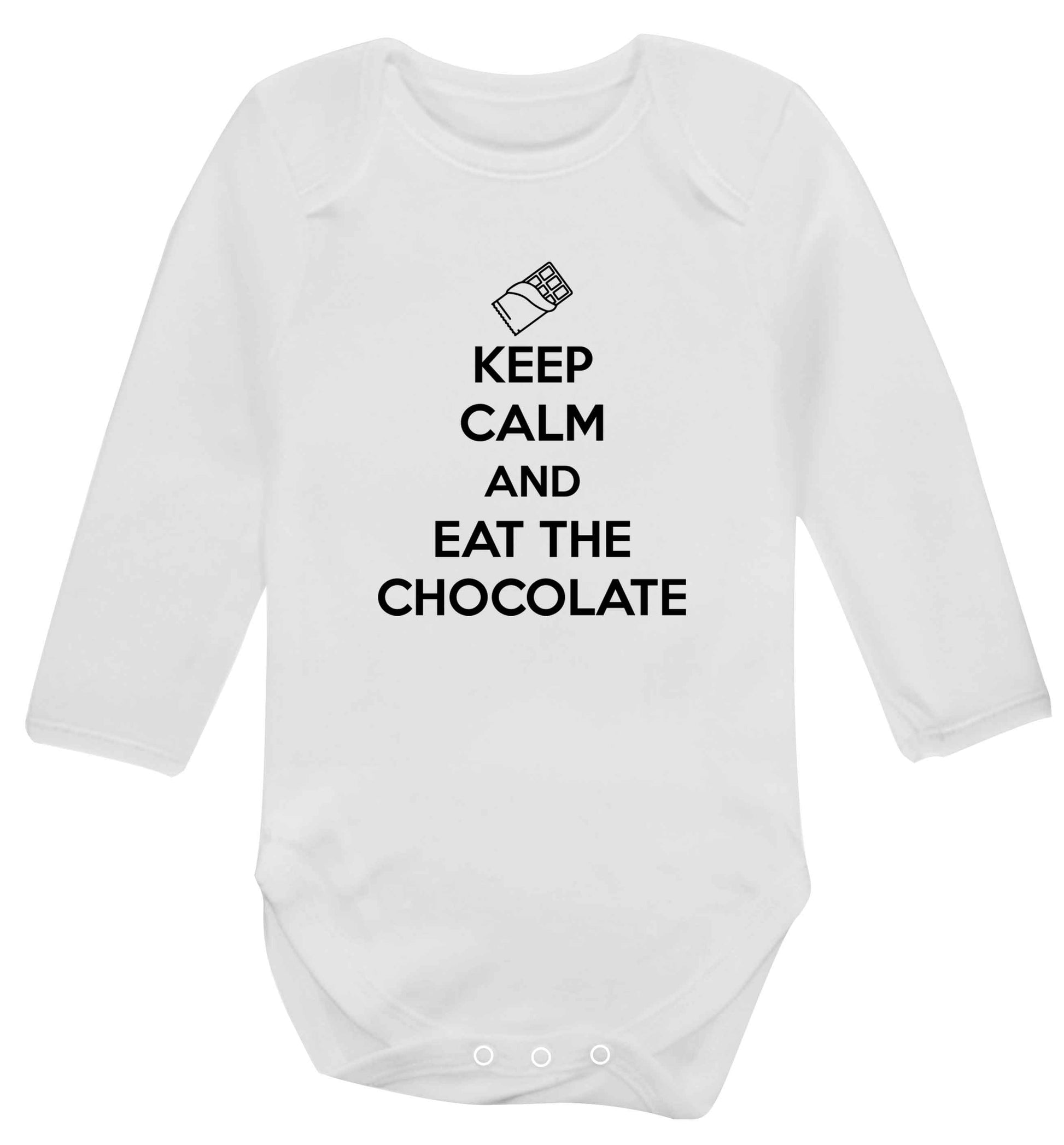 funny gift for a chocaholic! Keep calm and eat the chocolate baby vest long sleeved white 6-12 months