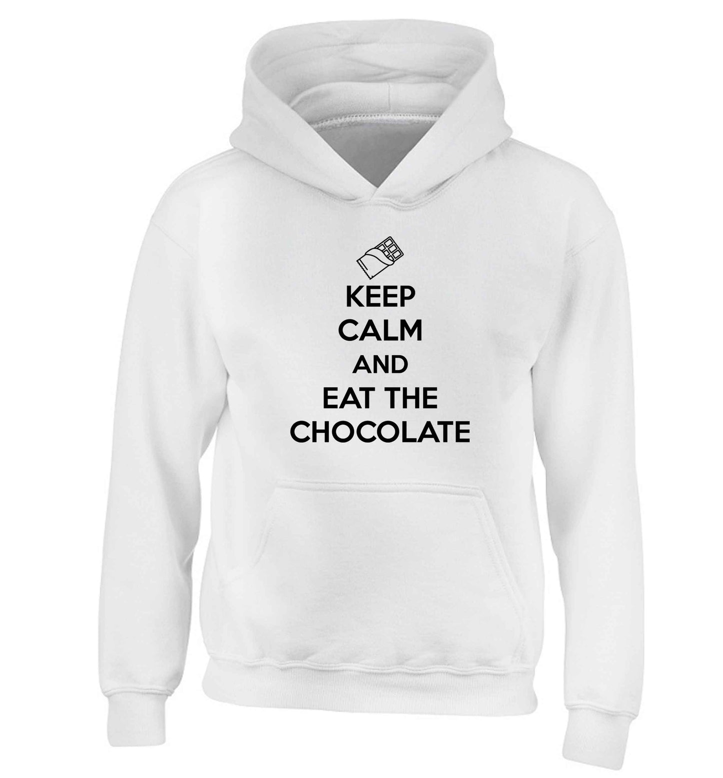 funny gift for a chocaholic! Keep calm and eat the chocolate children's white hoodie 12-13 Years