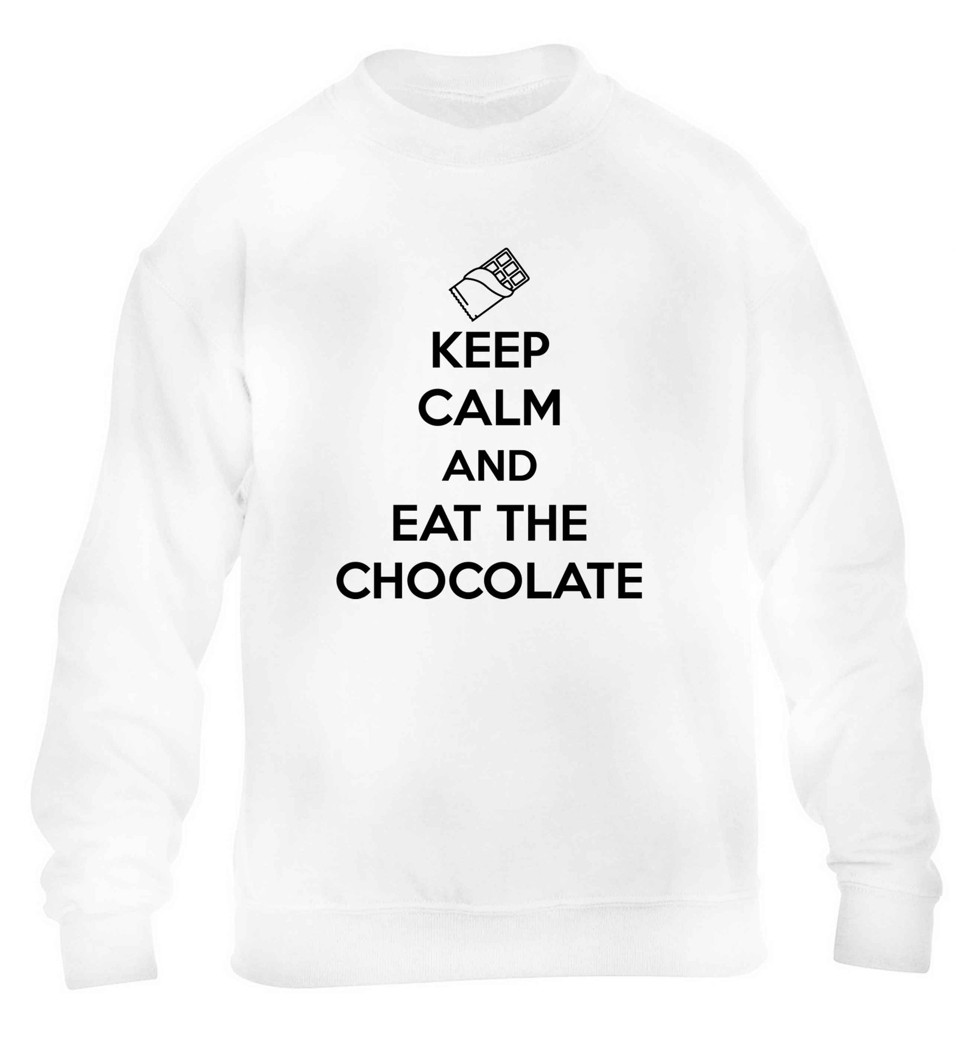 funny gift for a chocaholic! Keep calm and eat the chocolate children's white sweater 12-13 Years
