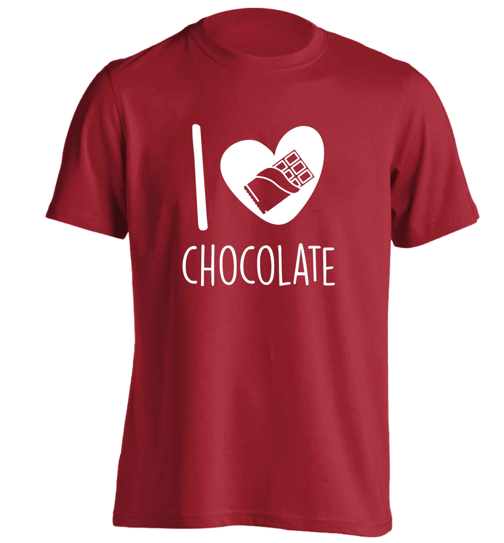 funny gift for a chocaholic! I love chocolate adults unisex red Tshirt 2XL