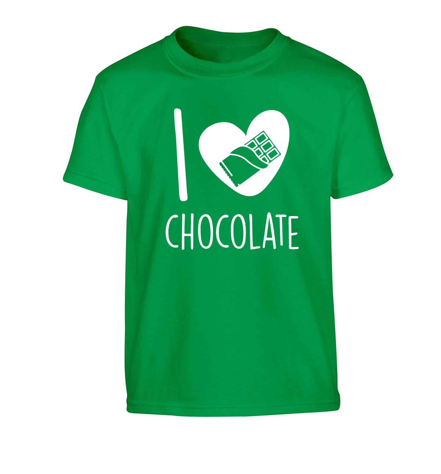 funny gift for a chocaholic! I love chocolate Children's green Tshirt 12-13 Years