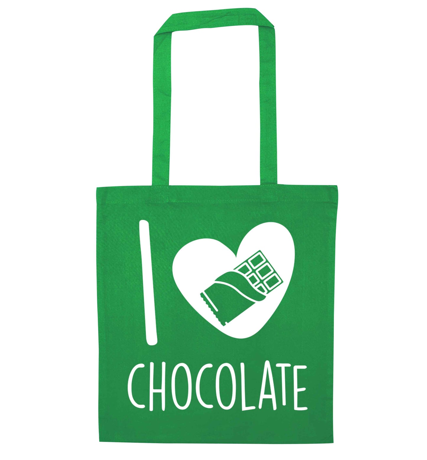 funny gift for a chocaholic! I love chocolate green tote bag