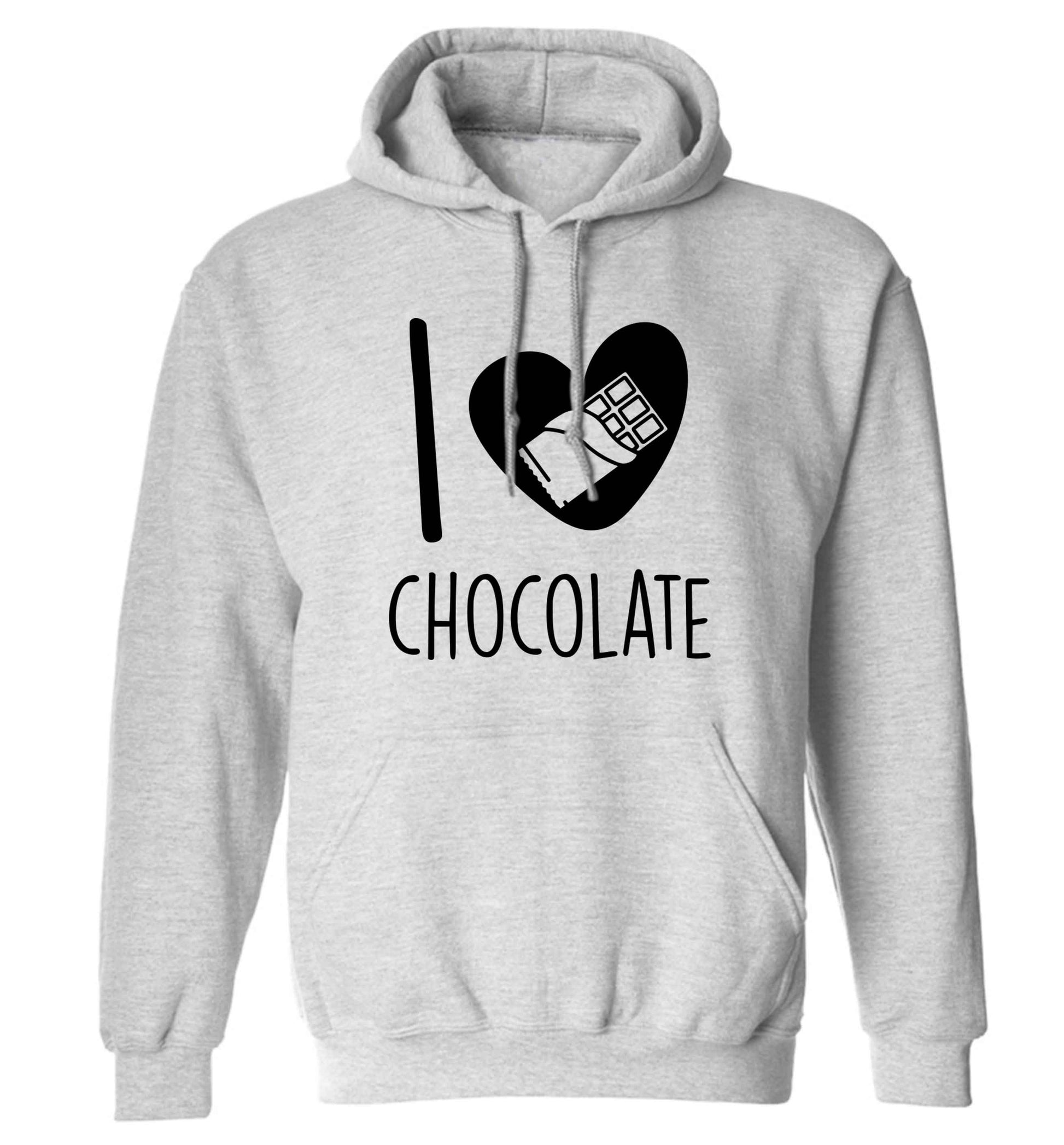 funny gift for a chocaholic! I love chocolate adults unisex grey hoodie 2XL