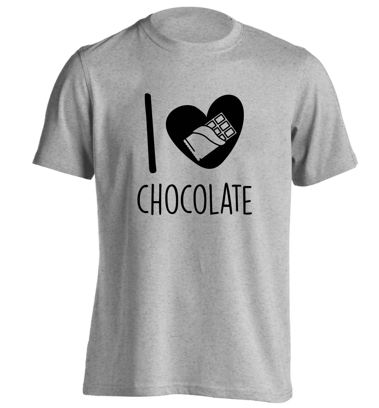 funny gift for a chocaholic! I love chocolate adults unisex grey Tshirt 2XL