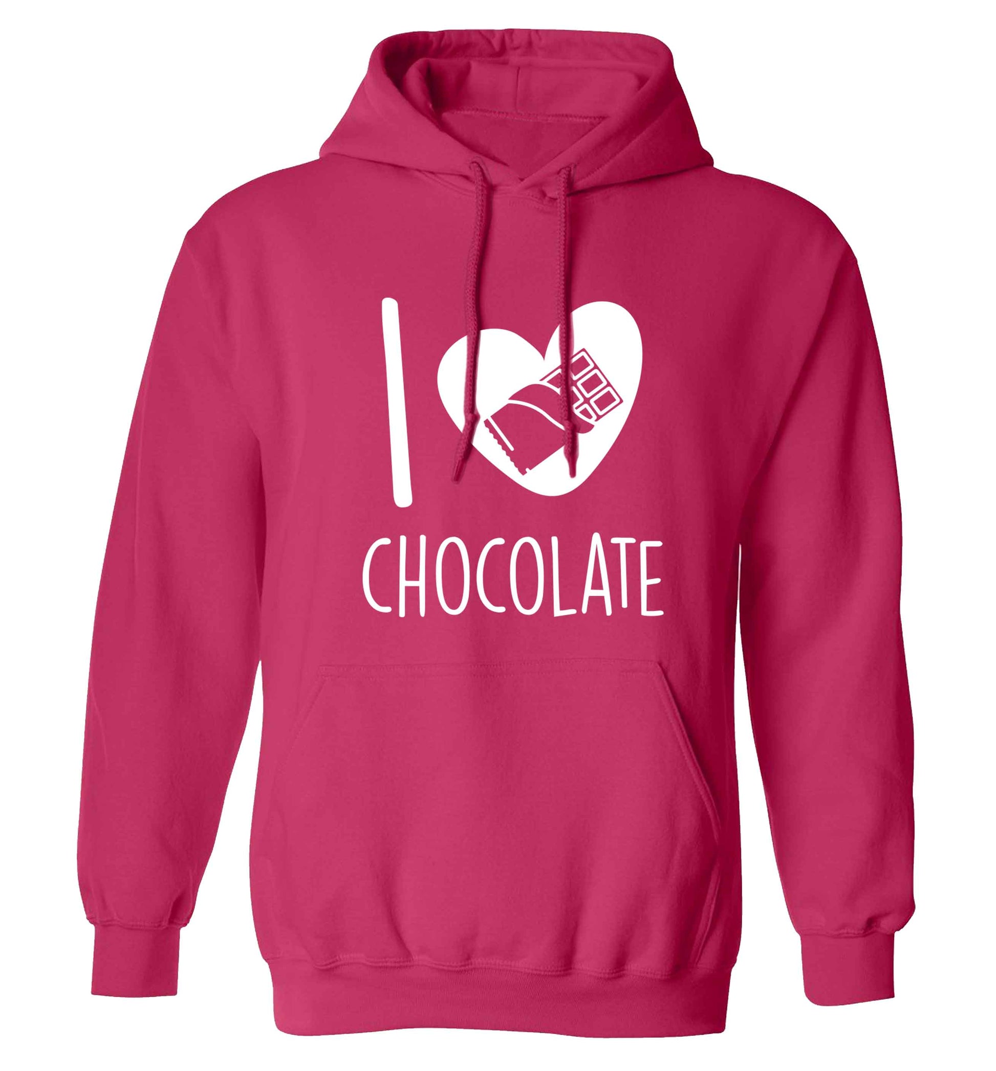 funny gift for a chocaholic! I love chocolate adults unisex pink hoodie 2XL