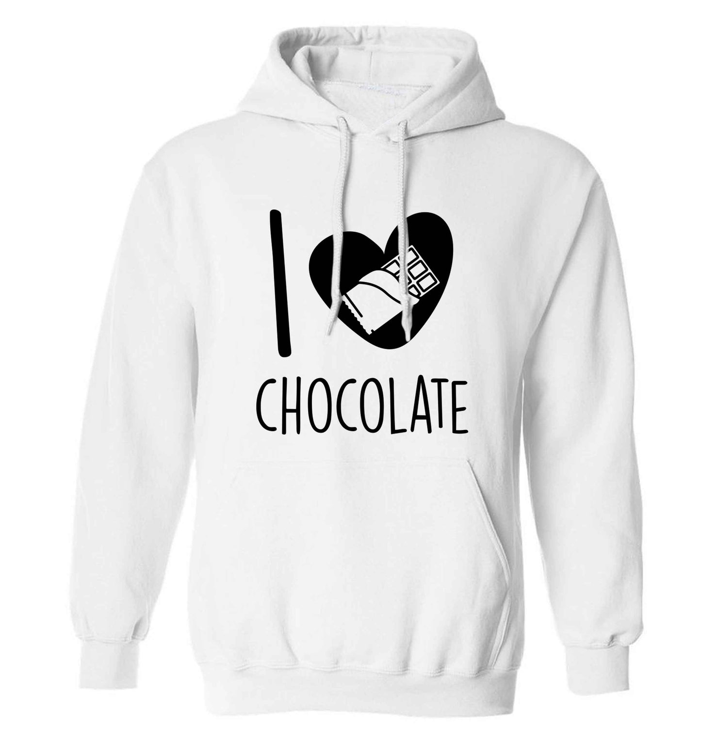 funny gift for a chocaholic! I love chocolate adults unisex white hoodie 2XL