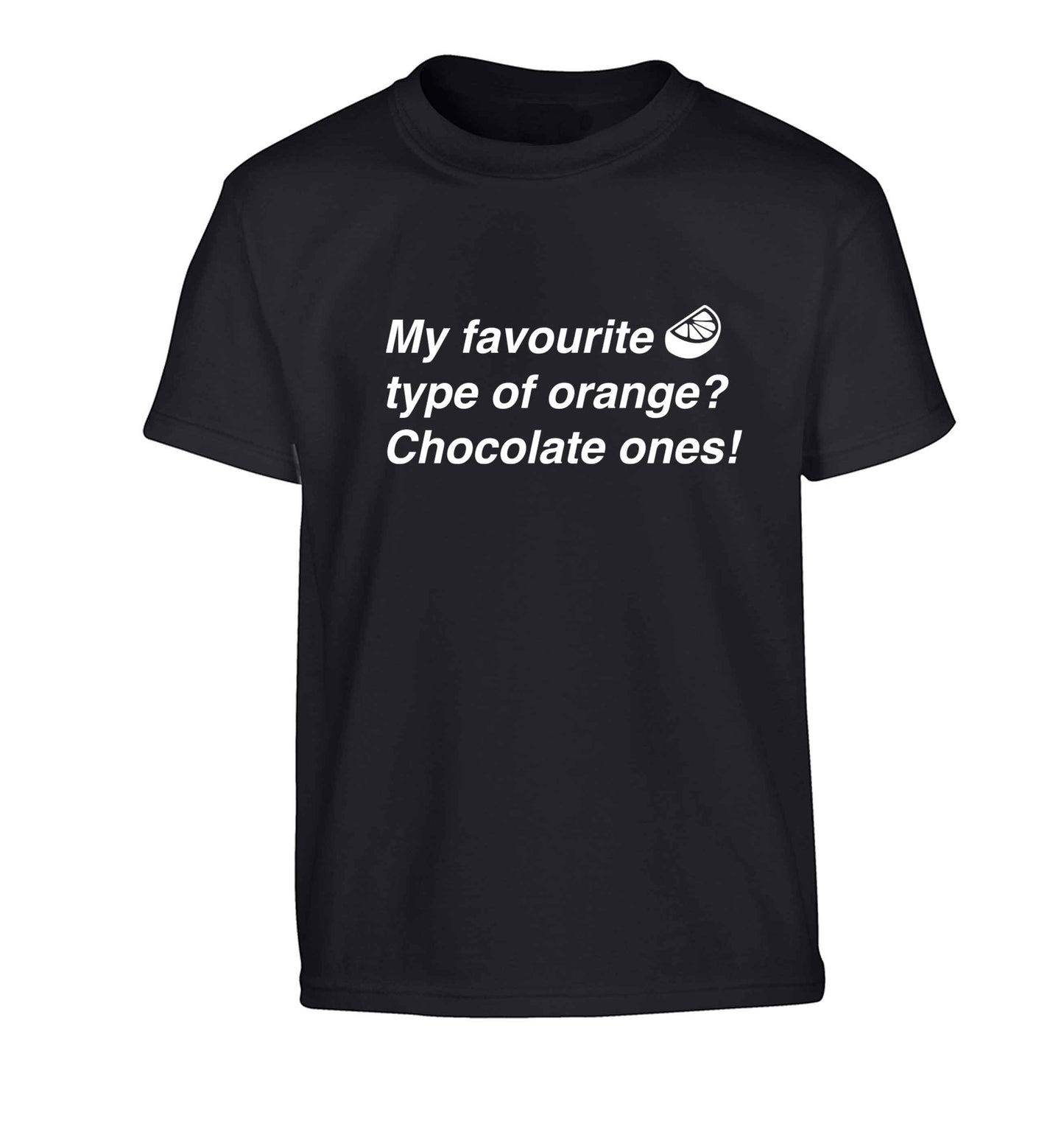 funny gift for a chocaholic! My favourite kind of oranges? Chocolate ones! Children's black Tshirt 12-13 Years