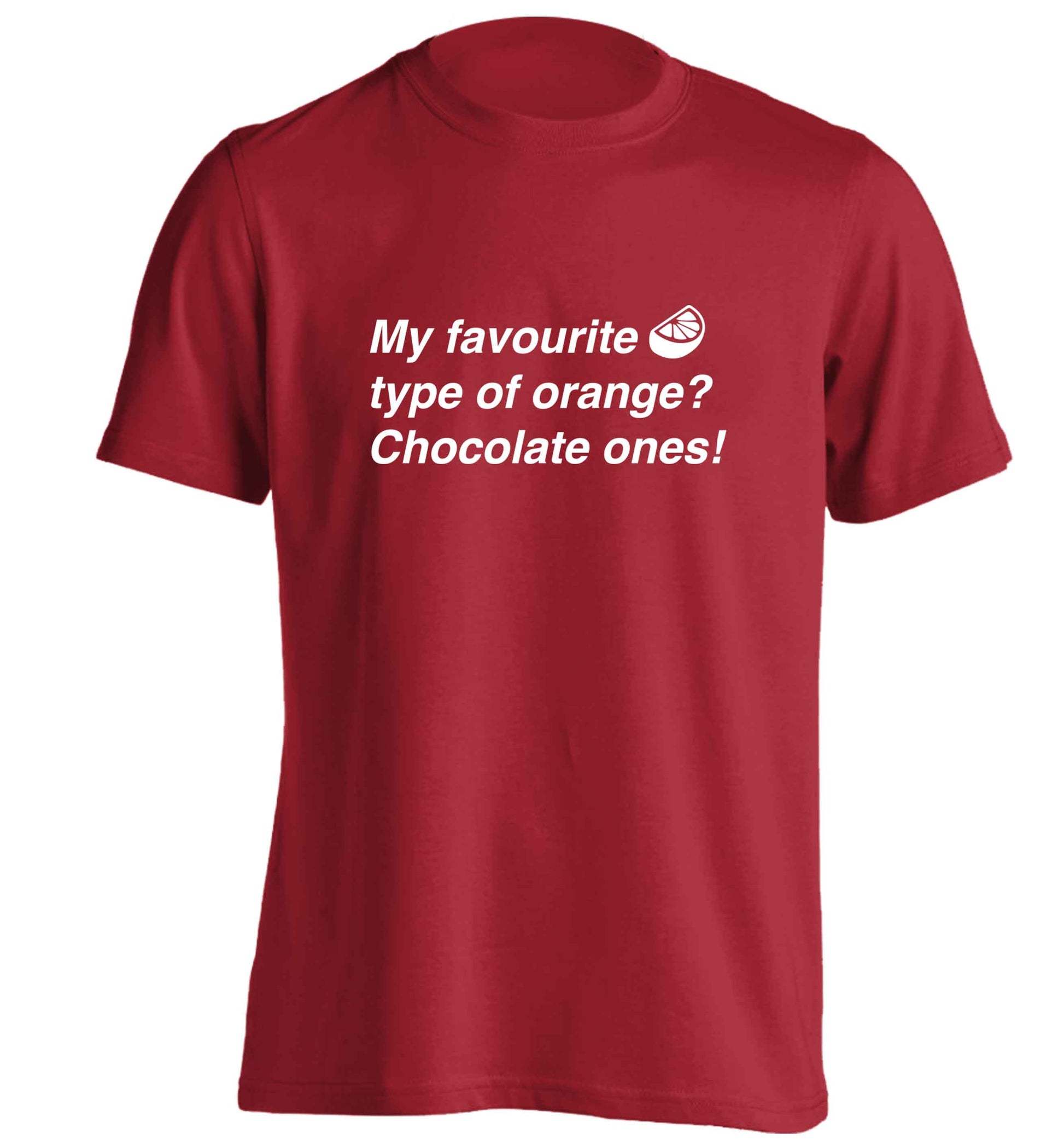 funny gift for a chocaholic! My favourite kind of oranges? Chocolate ones! adults unisex red Tshirt 2XL