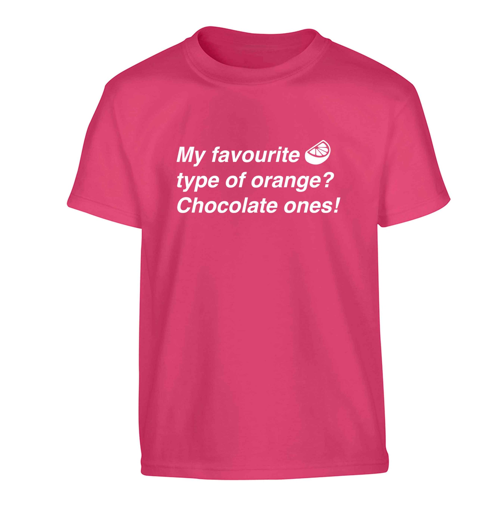 funny gift for a chocaholic! My favourite kind of oranges? Chocolate ones! Children's pink Tshirt 12-13 Years