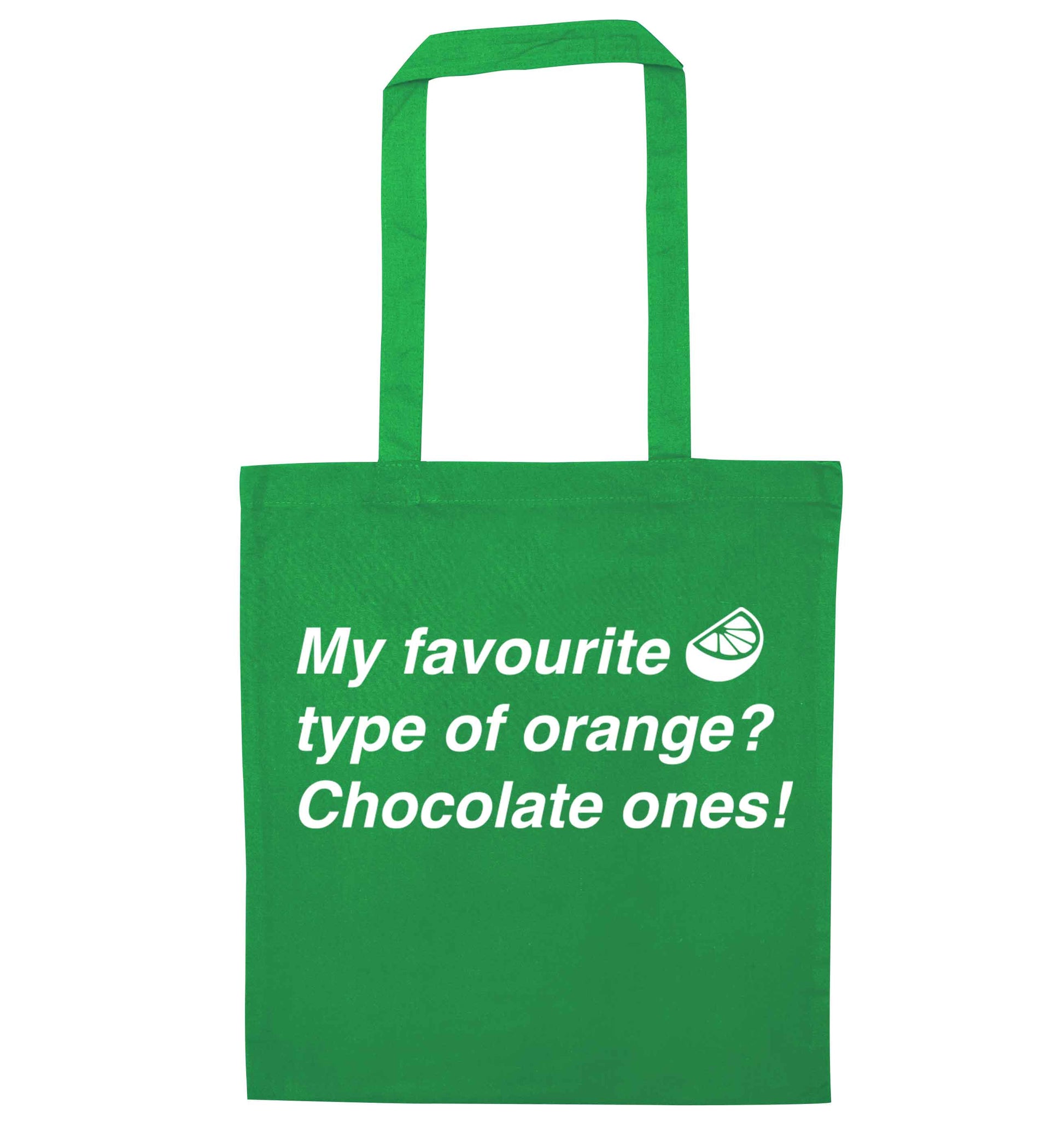 funny gift for a chocaholic! My favourite kind of oranges? Chocolate ones! green tote bag