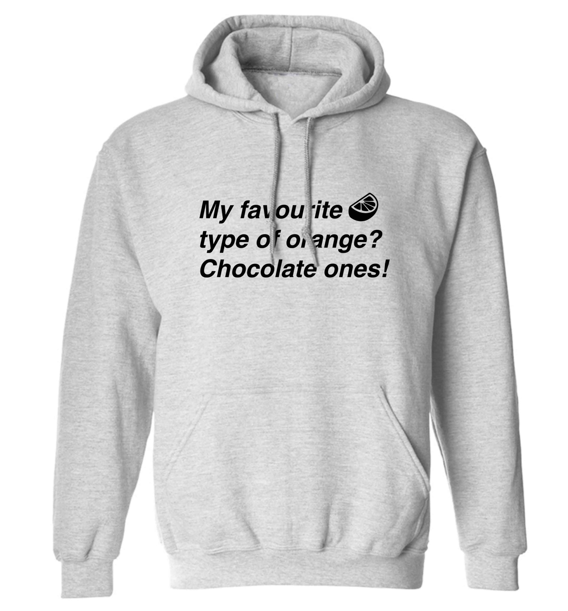 funny gift for a chocaholic! My favourite kind of oranges? Chocolate ones! adults unisex grey hoodie 2XL