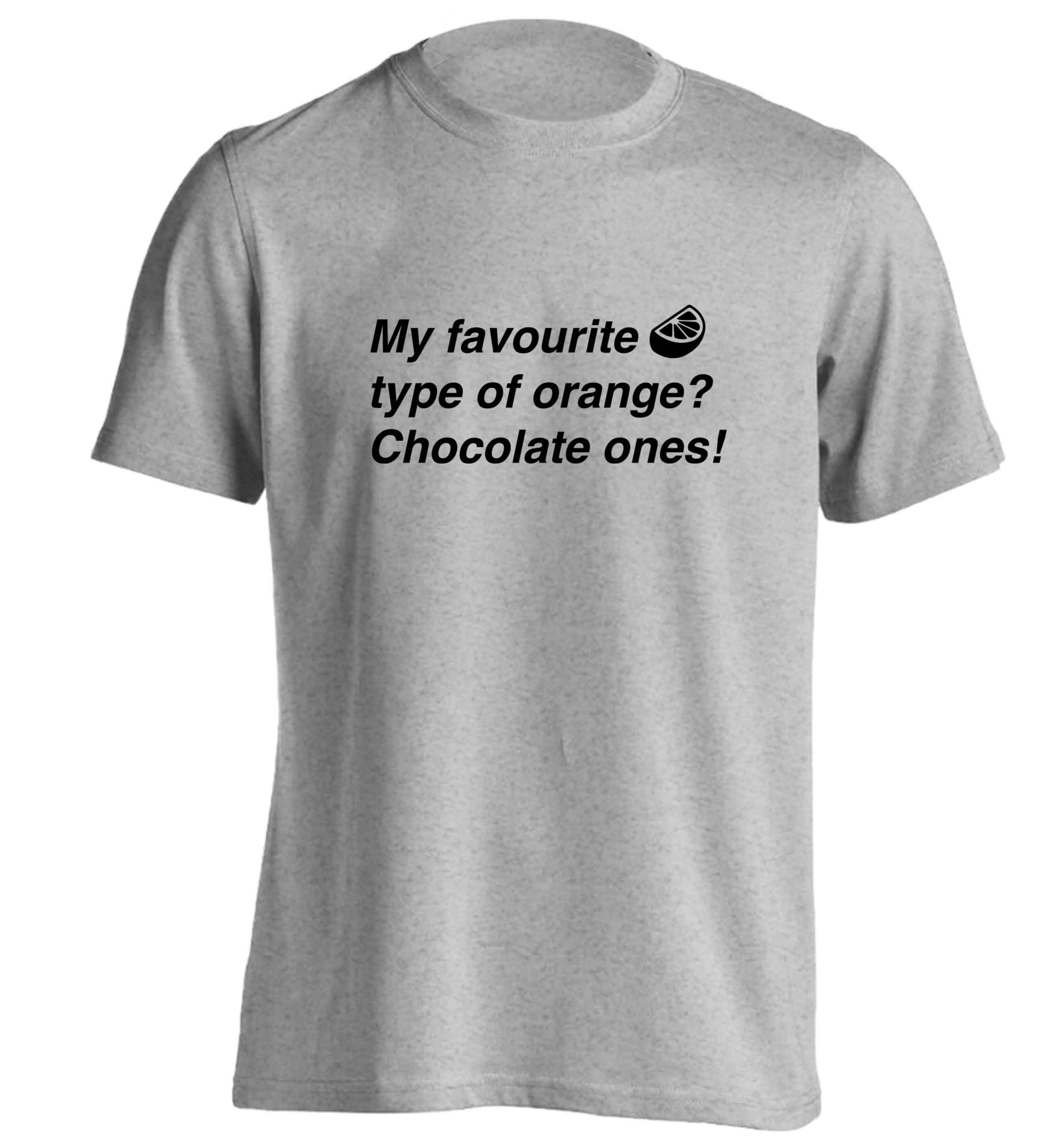 funny gift for a chocaholic! My favourite kind of oranges? Chocolate ones! adults unisex grey Tshirt 2XL