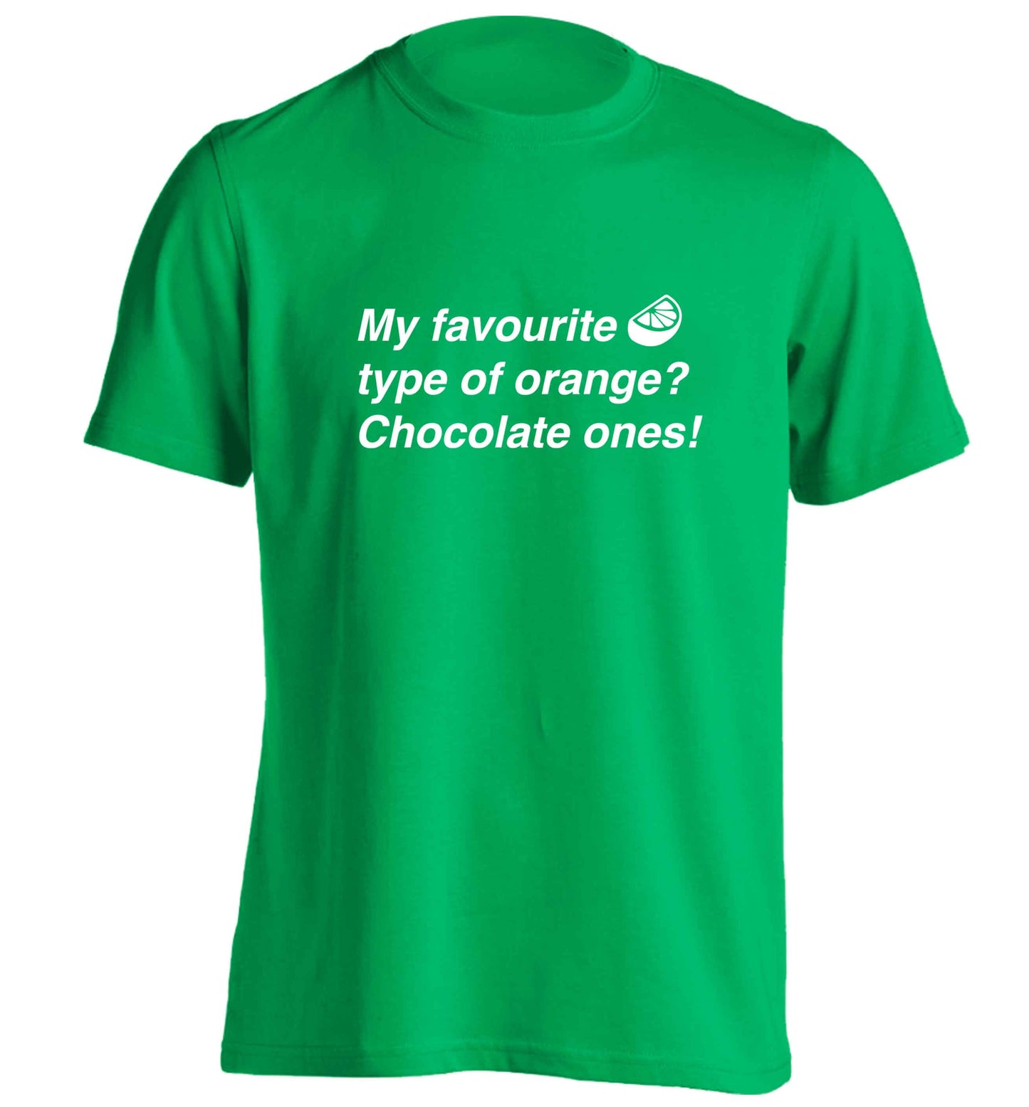 funny gift for a chocaholic! My favourite kind of oranges? Chocolate ones! adults unisex green Tshirt 2XL