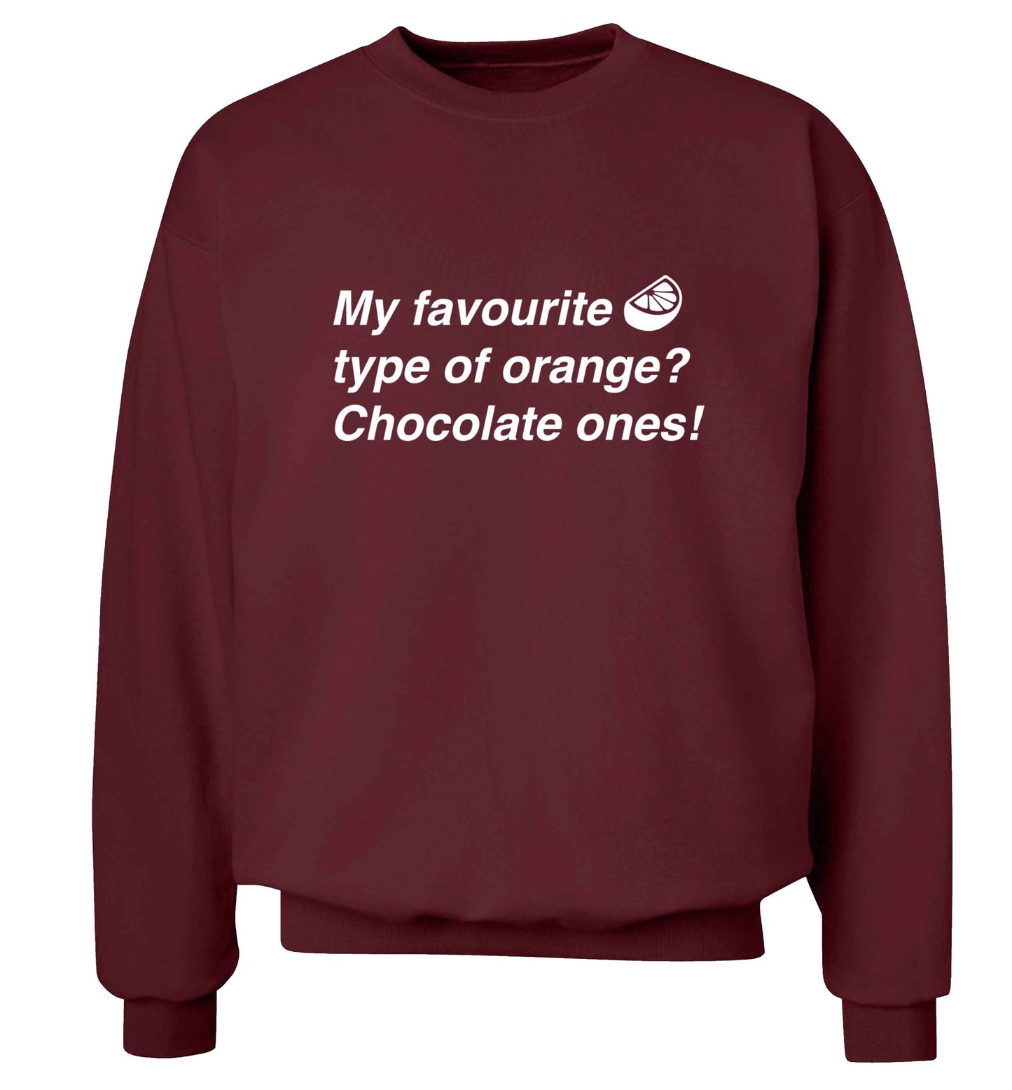 funny gift for a chocaholic! My favourite kind of oranges? Chocolate ones! adult's unisex maroon sweater 2XL