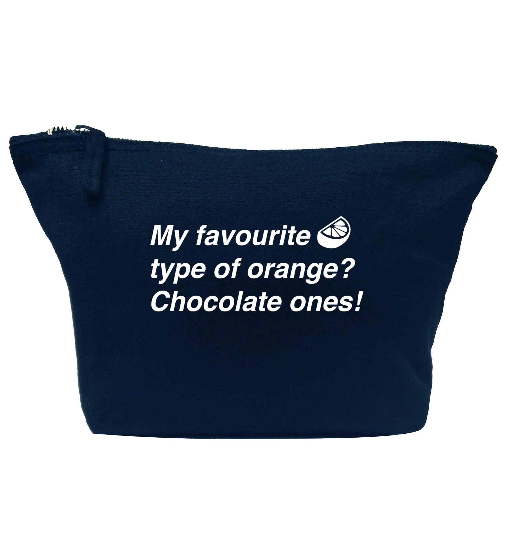 funny gift for a chocaholic! My favourite kind of oranges? Chocolate ones! navy makeup bag