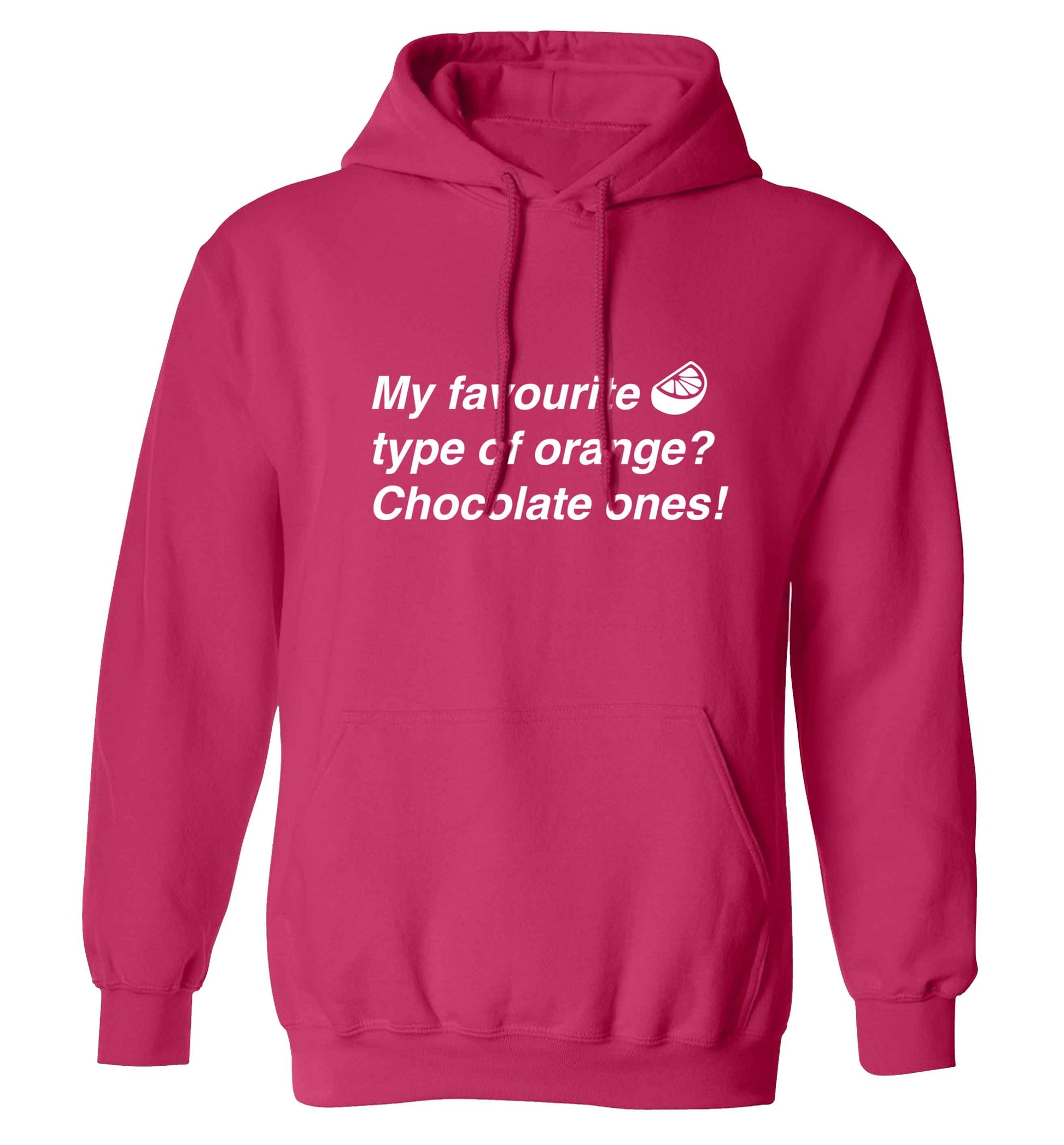 funny gift for a chocaholic! My favourite kind of oranges? Chocolate ones! adults unisex pink hoodie 2XL