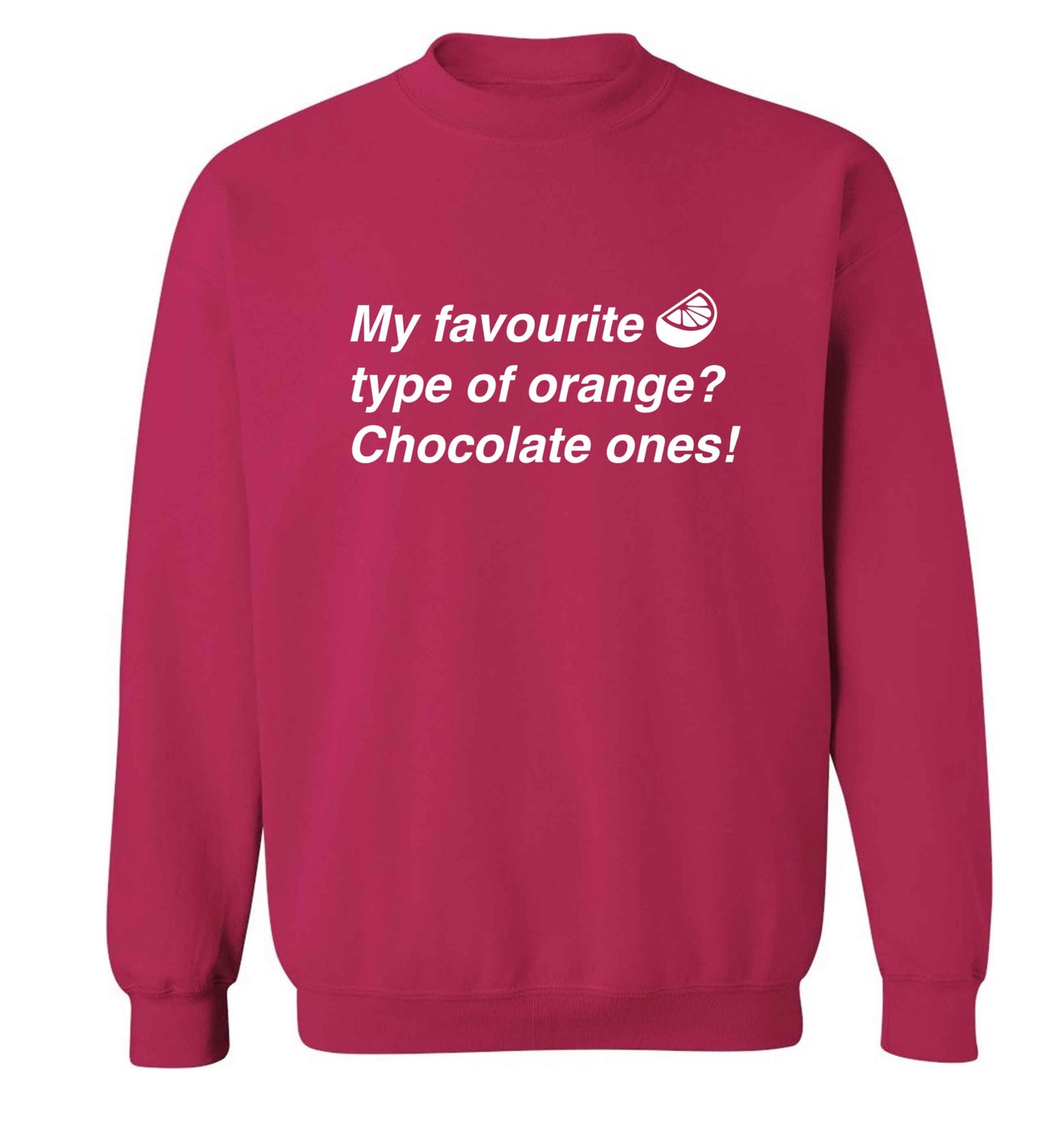 funny gift for a chocaholic! My favourite kind of oranges? Chocolate ones! adult's unisex pink sweater 2XL