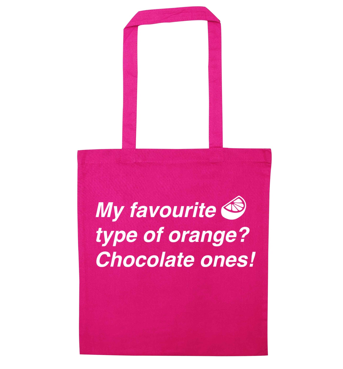 funny gift for a chocaholic! My favourite kind of oranges? Chocolate ones! pink tote bag