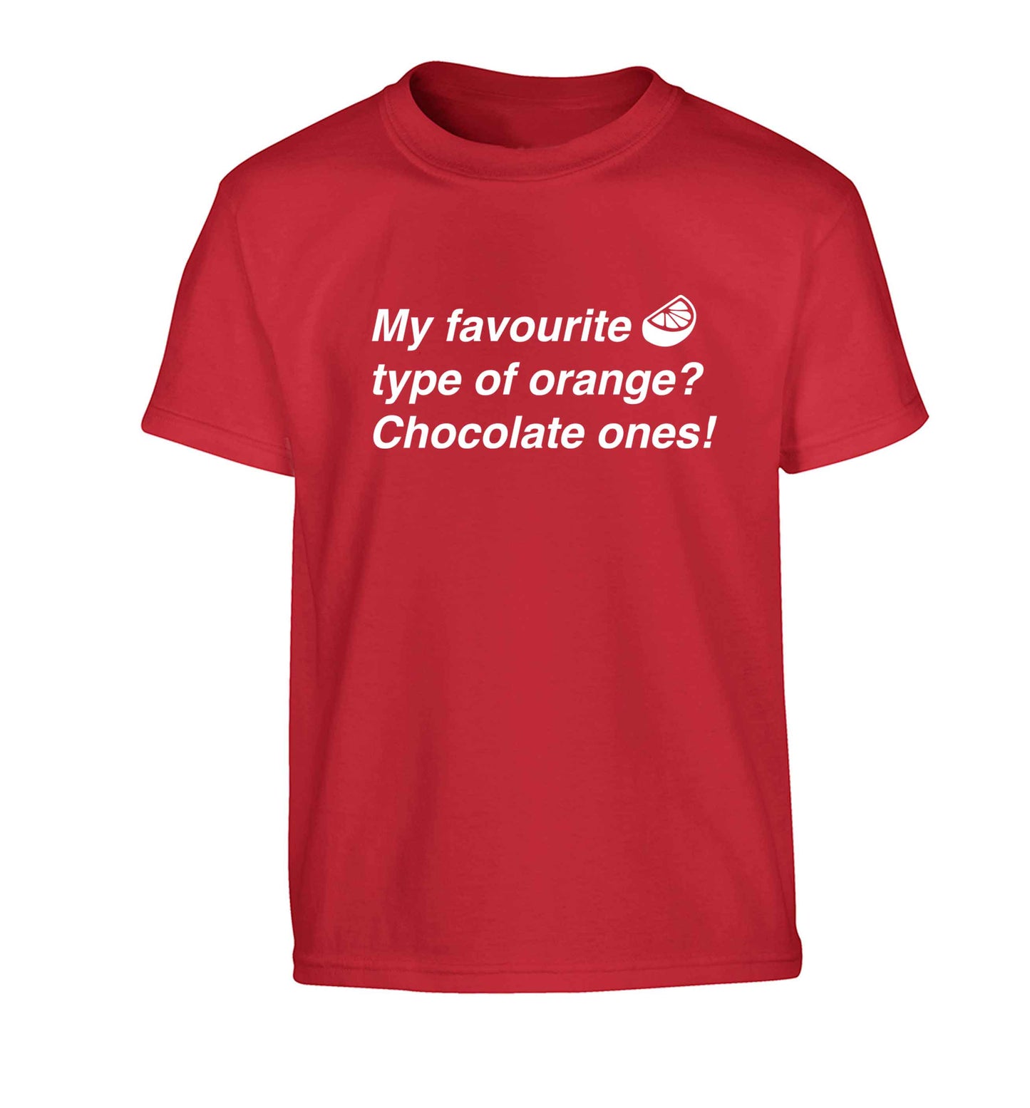 funny gift for a chocaholic! My favourite kind of oranges? Chocolate ones! Children's red Tshirt 12-13 Years