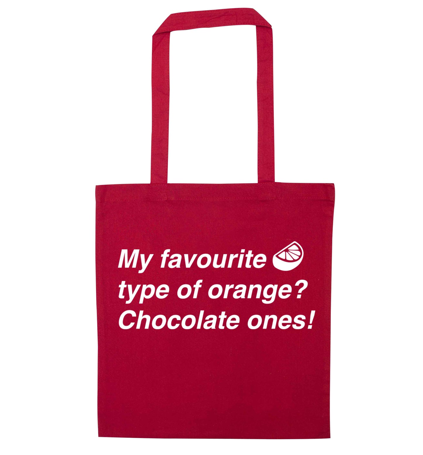 funny gift for a chocaholic! My favourite kind of oranges? Chocolate ones! red tote bag