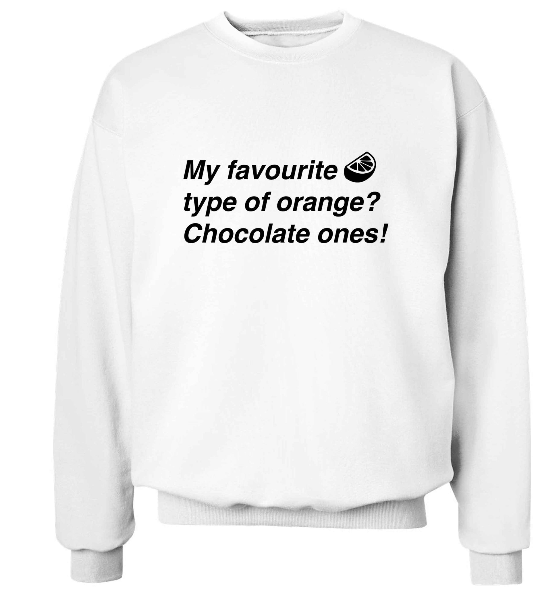 funny gift for a chocaholic! My favourite kind of oranges? Chocolate ones! adult's unisex white sweater 2XL