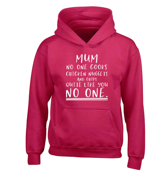 Super funny sassy gift for mother's day or birthday!  Mum no one cooks chicken nuggets and chips like you no one children's pink hoodie 12-13 Years