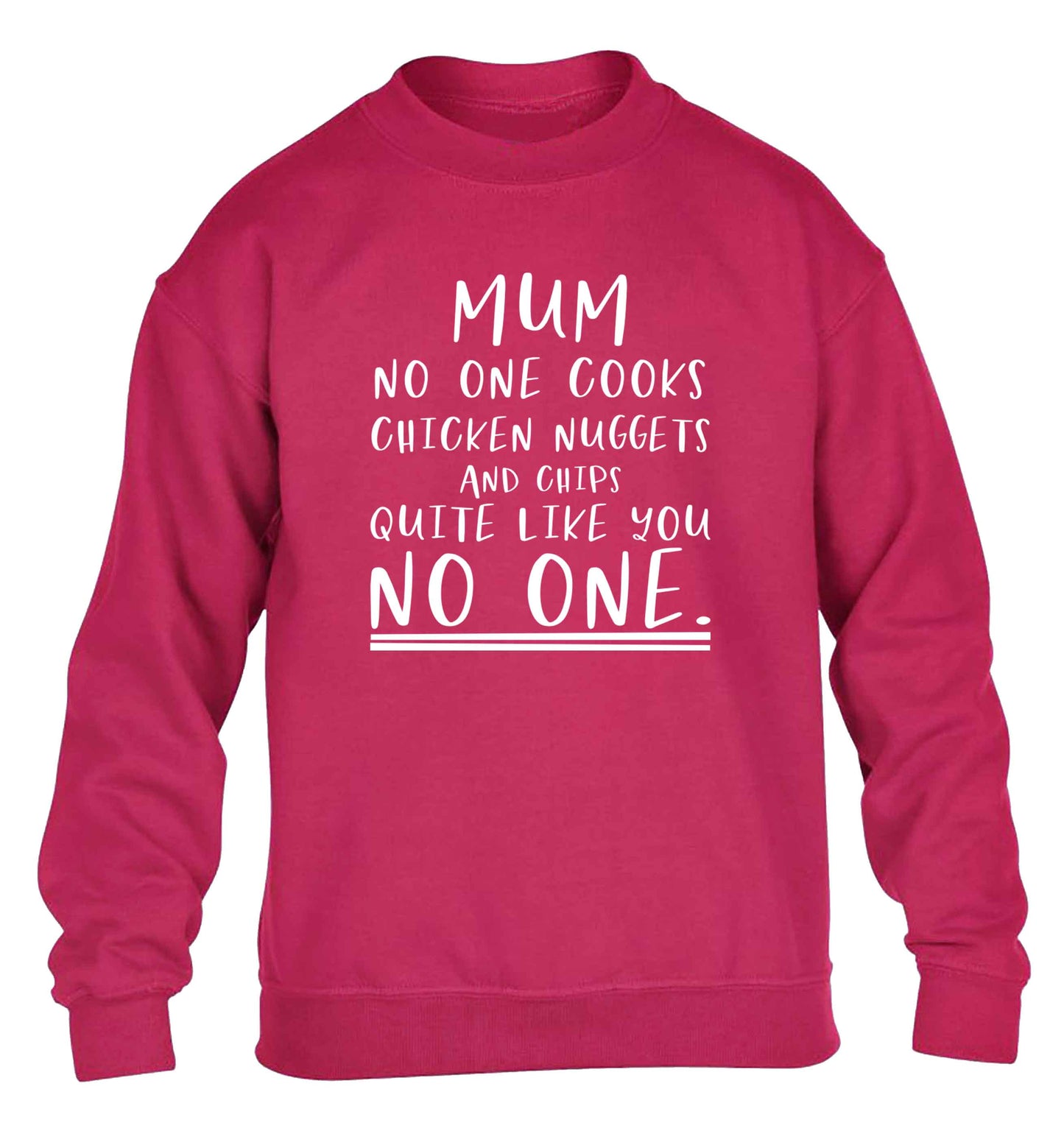 Super funny sassy gift for mother's day or birthday!  Mum no one cooks chicken nuggets and chips like you no one children's pink sweater 12-13 Years