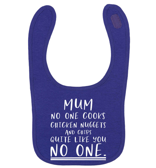 Super funny sassy gift for mother's day or birthday!  Mum no one cooks chicken nuggets and chips like you no one | baby bib