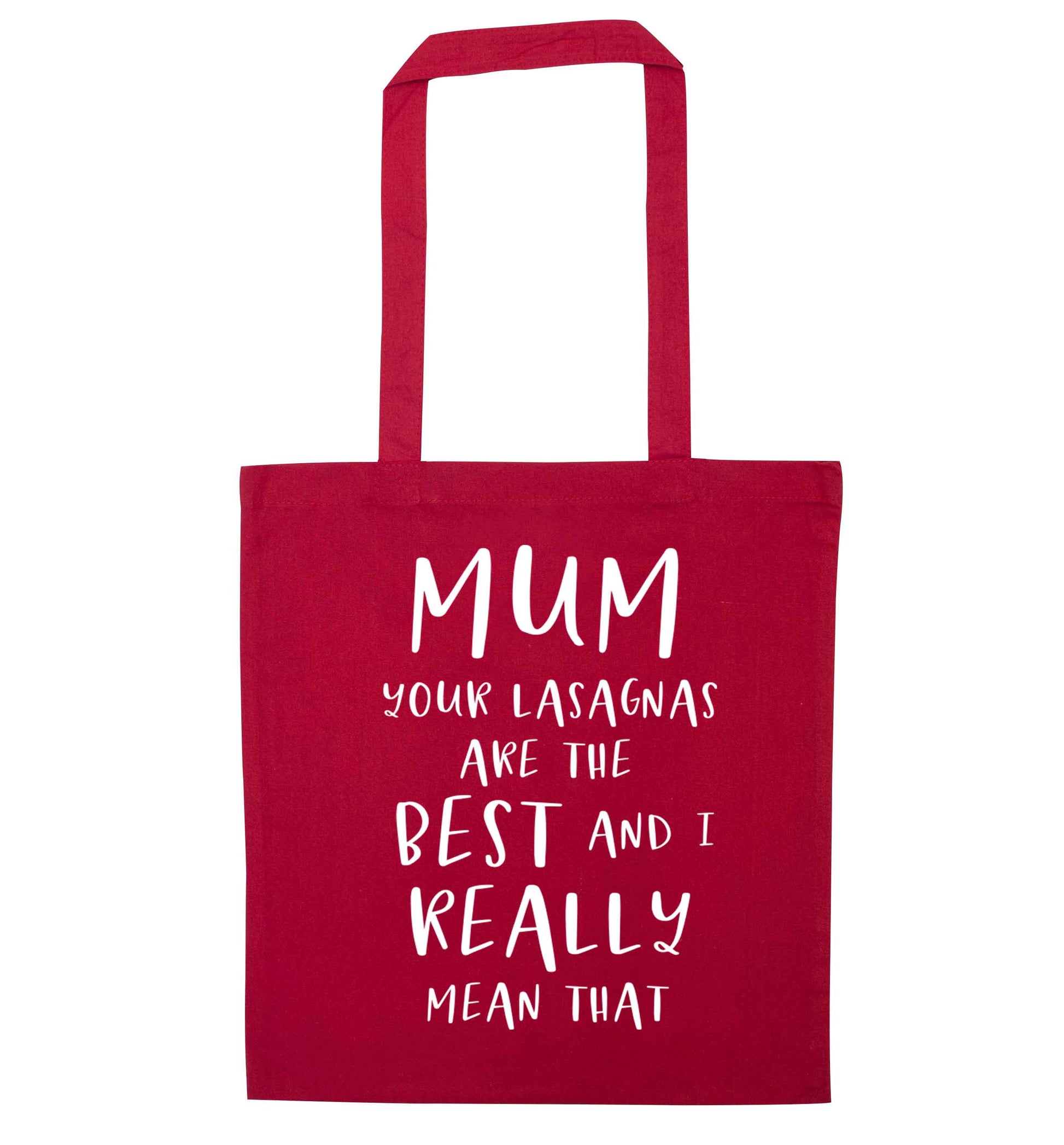 Funny gifts for your mum on mother's dayor her birthday! Mum your lasagnas are the best and I really mean that red tote bag