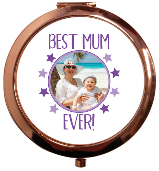 Personalised gift for mother's day use your own photo! Best mum ever! rose gold circle pocket mirror