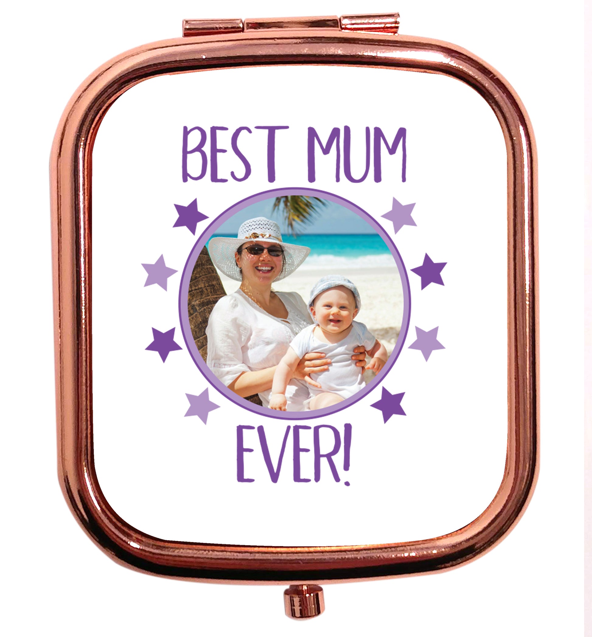 Personalised gift for mother's day use your own photo! Best mum ever! rose gold square pocket mirror