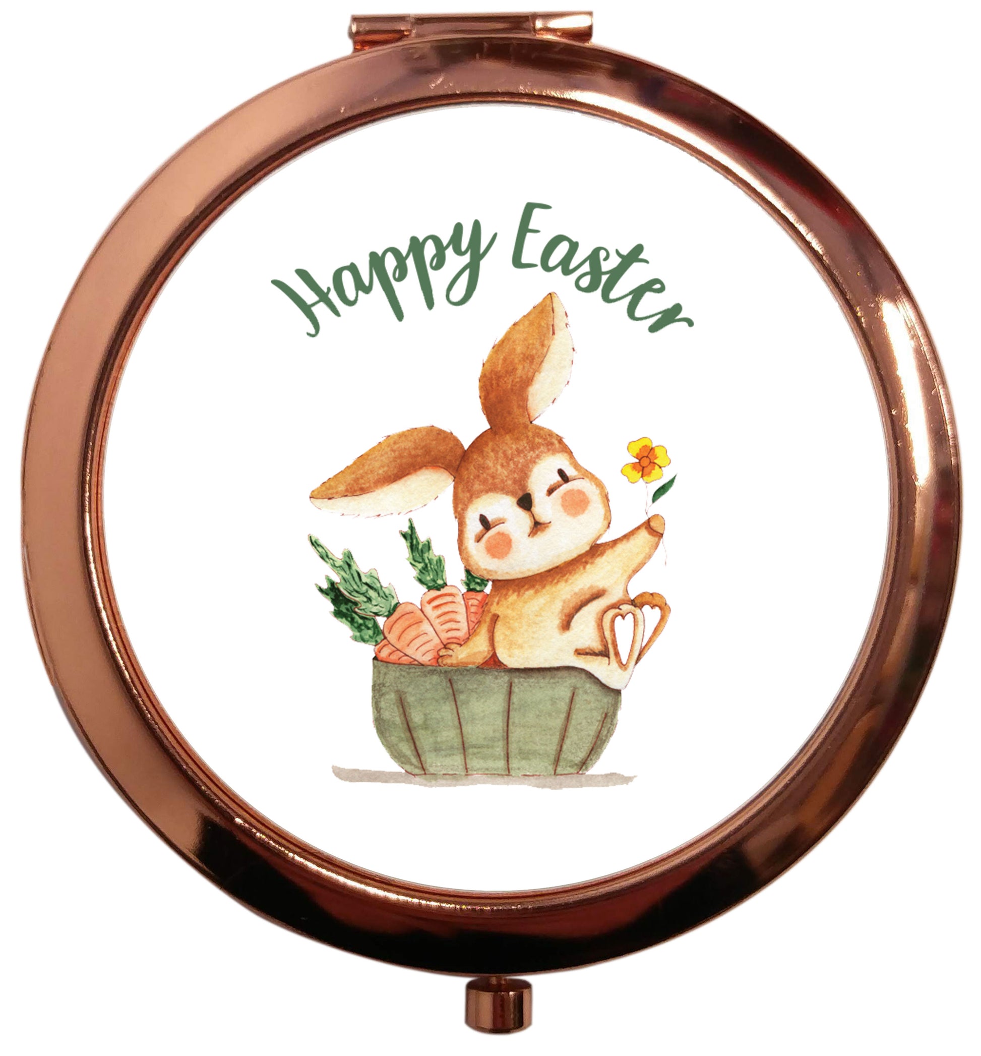 Gorgeous watercolour print for any bunny lover! Perfect for Easter and spring!  Happy Easter watercolour rose gold circle pocket mirror