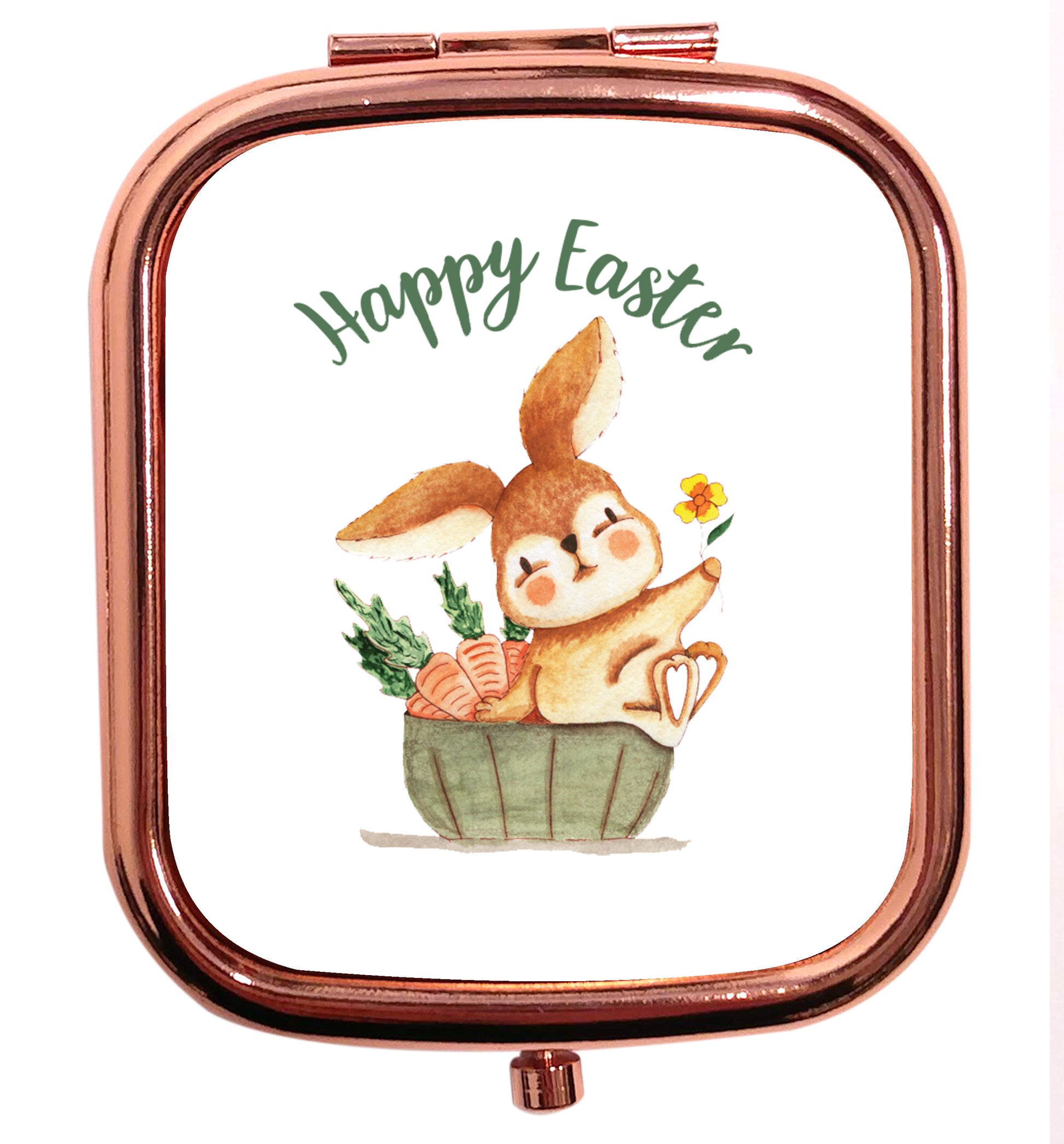 Gorgeous watercolour print for any bunny lover! Perfect for Easter and spring!  Happy Easter watercolour rose gold square pocket mirror