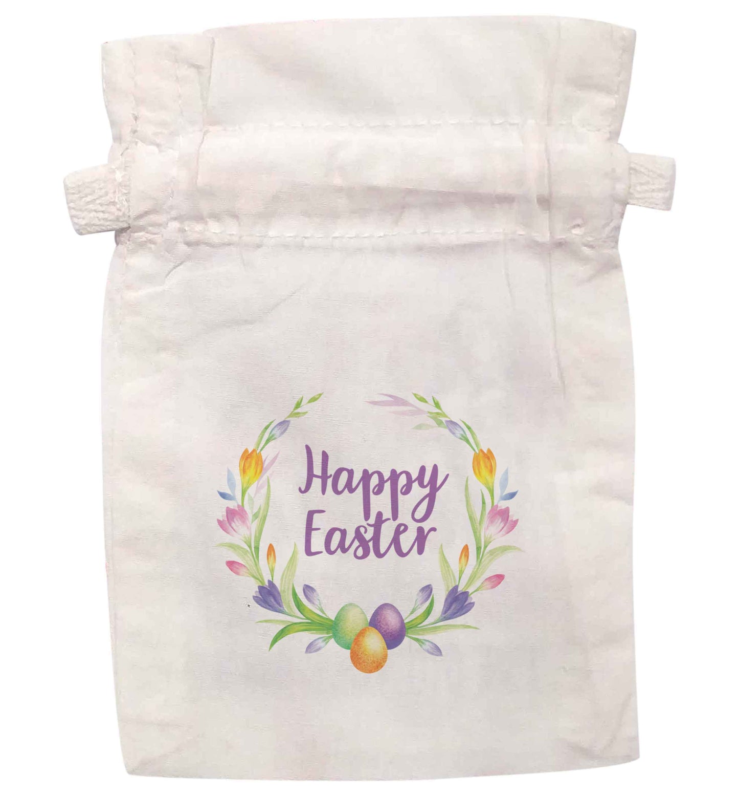 Happy Easter floral wreath | XS - L | Pouch / Drawstring bag / Sack | Organic Cotton | Bulk discounts available!