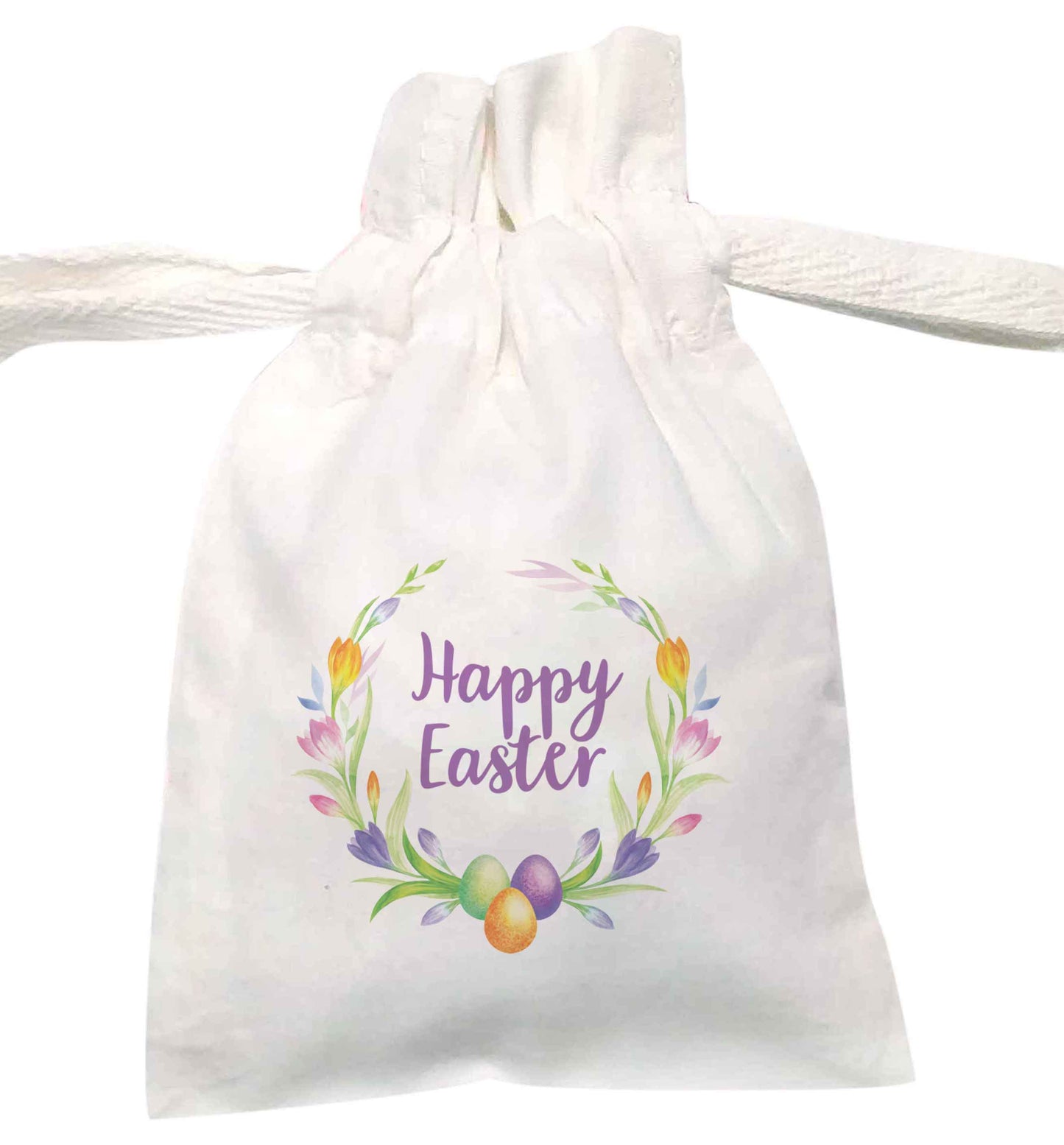 Happy Easter floral wreath | XS - L | Pouch / Drawstring bag / Sack | Organic Cotton | Bulk discounts available!