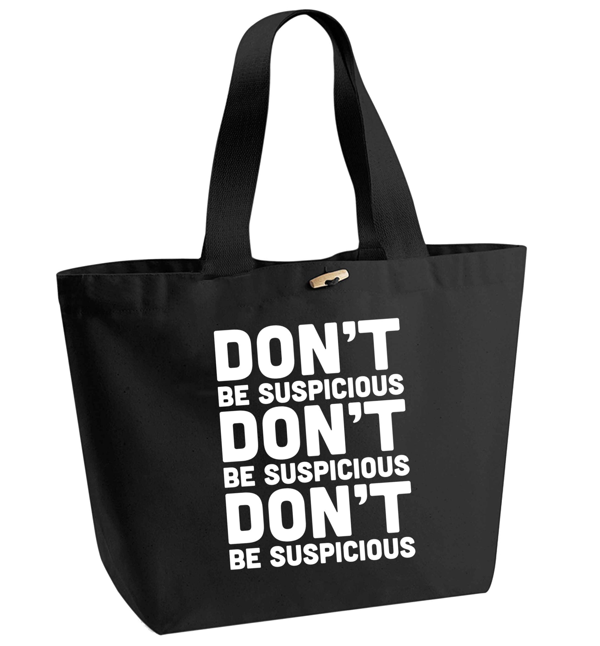 Gen Z funny viral meme  organic cotton premium tote bag with wooden toggle in black