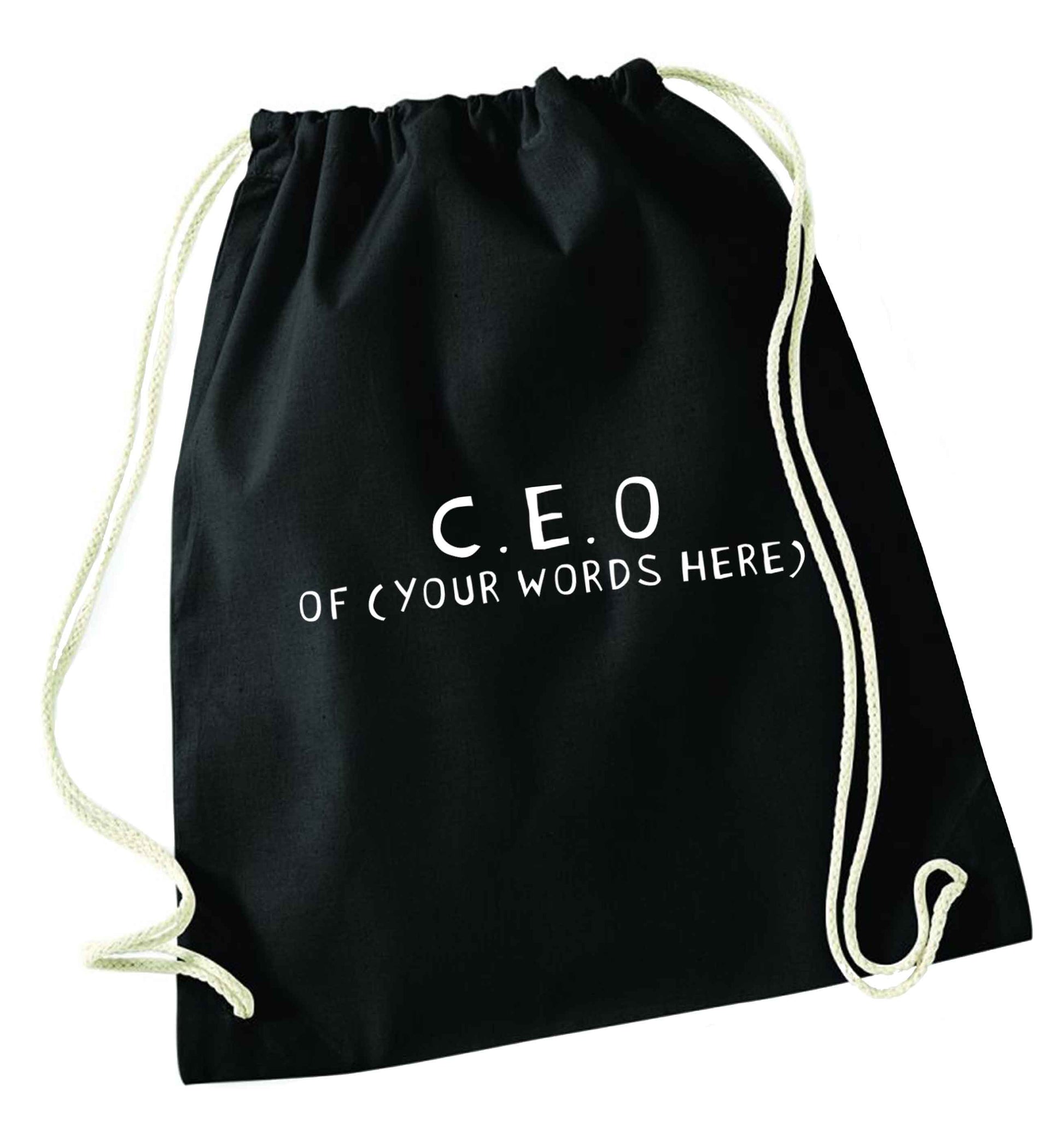 What are you president of? Personalise it here!  black drawstring bag
